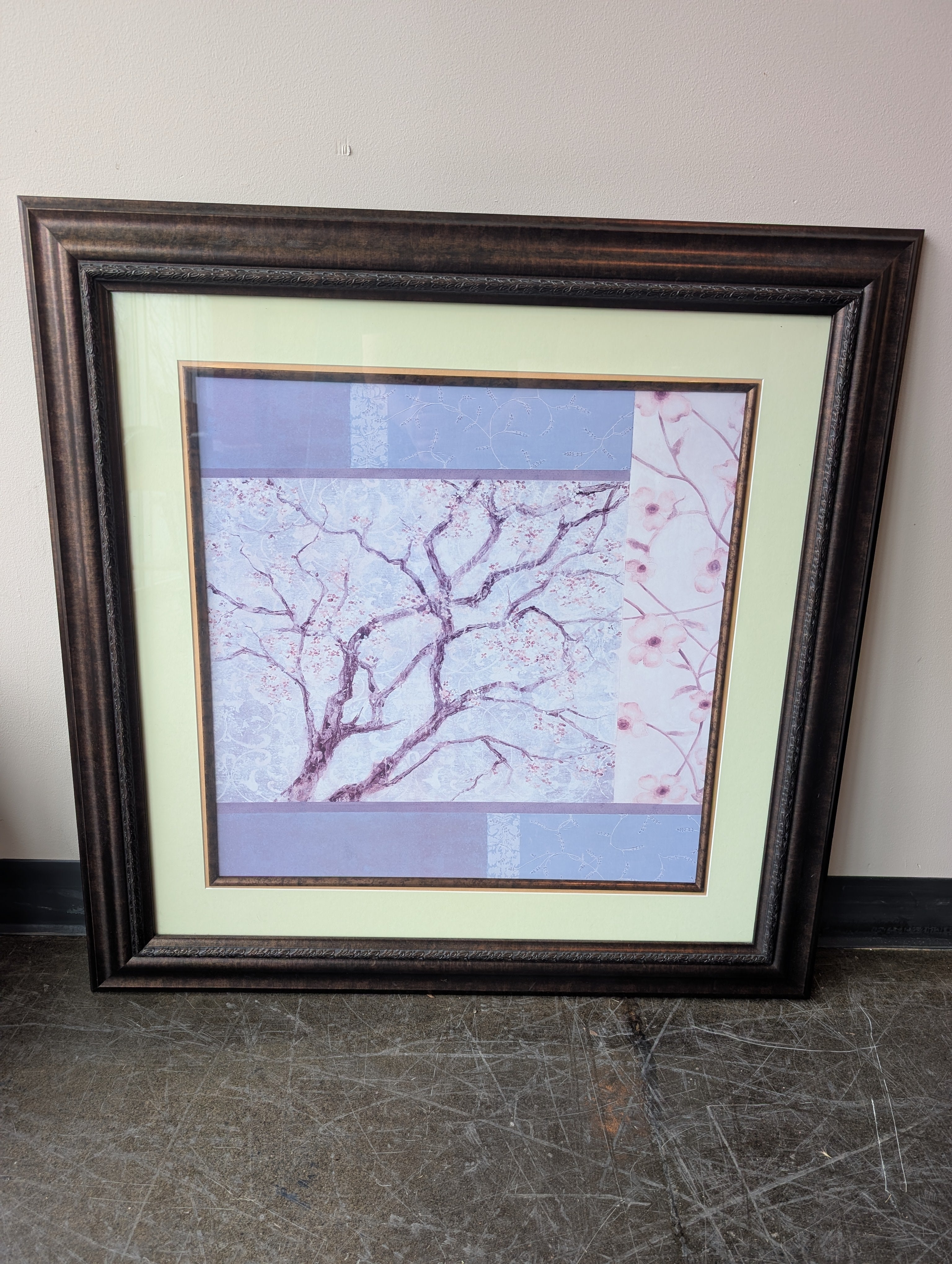 Decorative Framed Cherry Blossom Tree Wall Art with Dual Matting