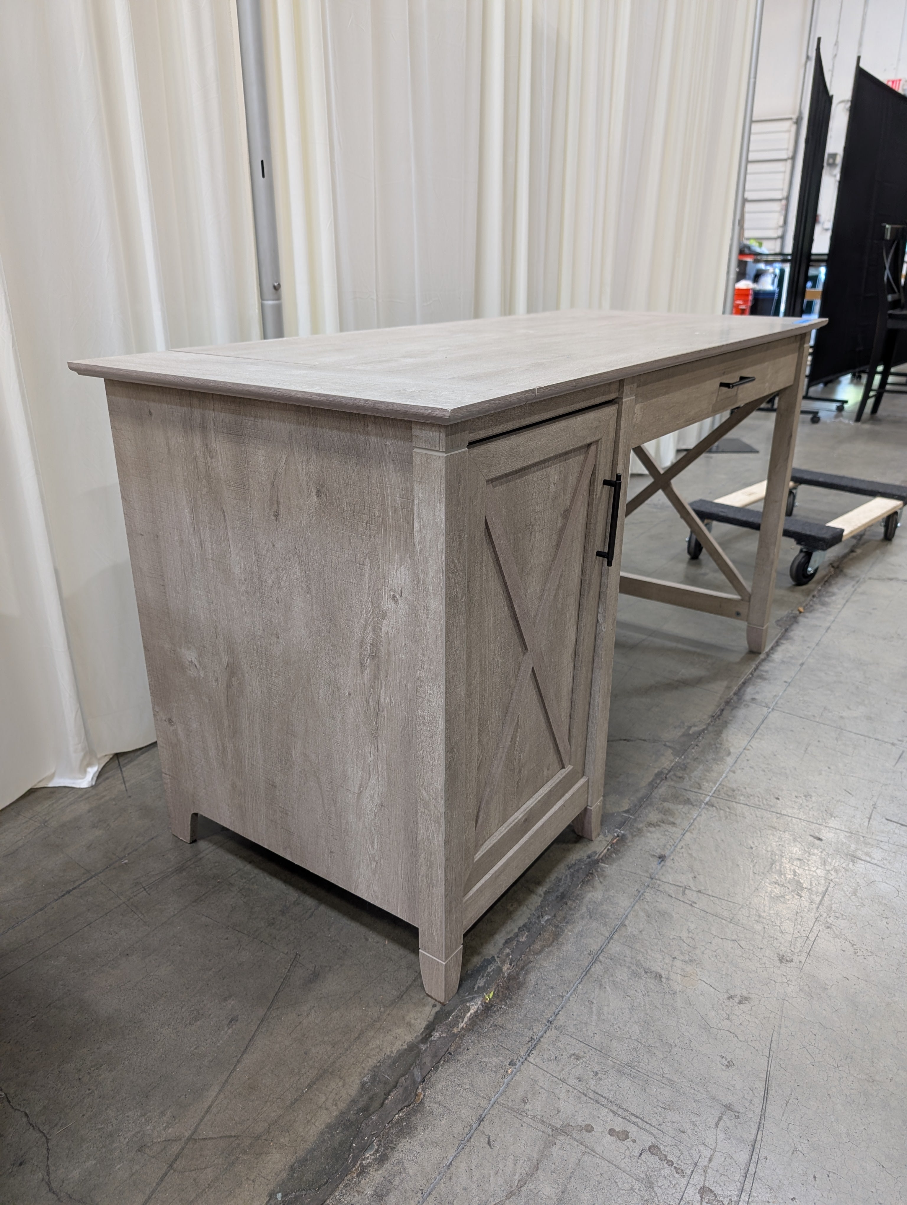 Grey Farmhouse Wood Desk with Cabinet