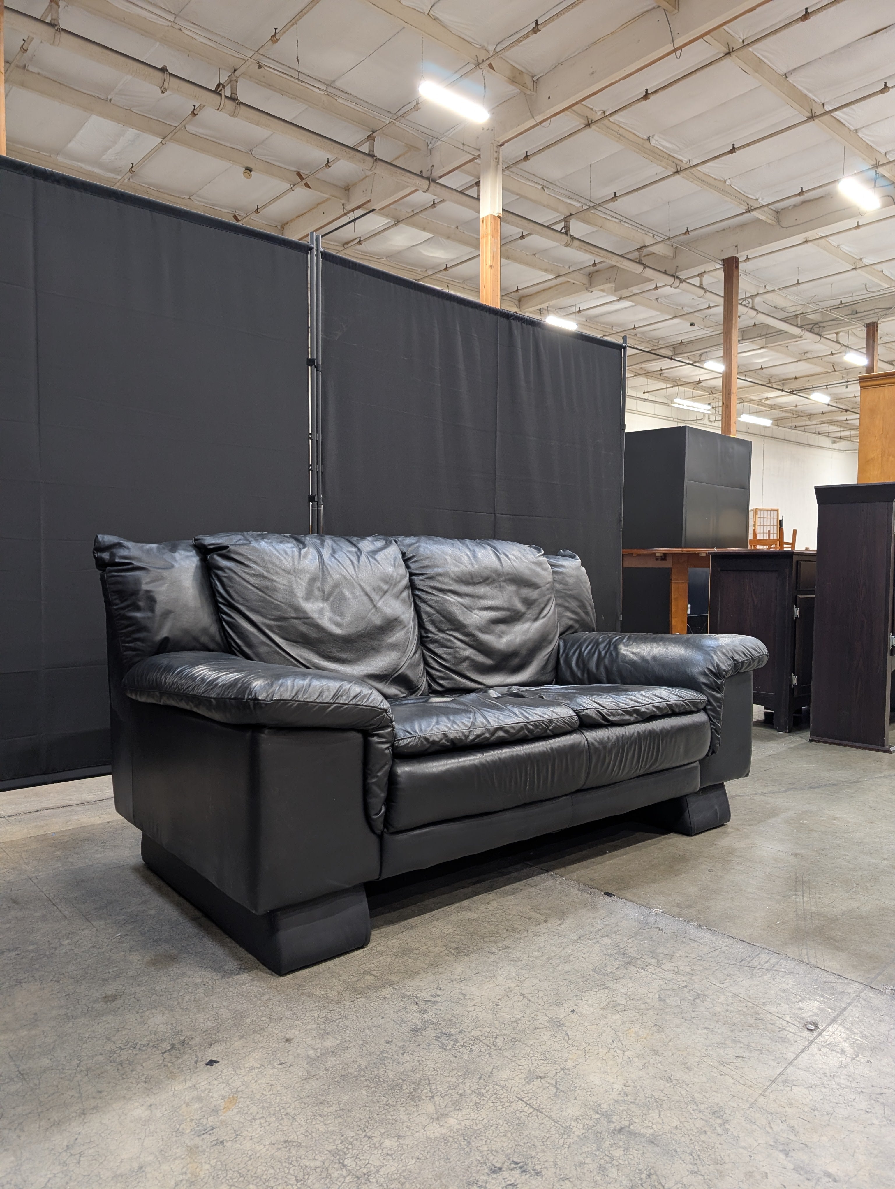 Black Faux Leather Loveseat
