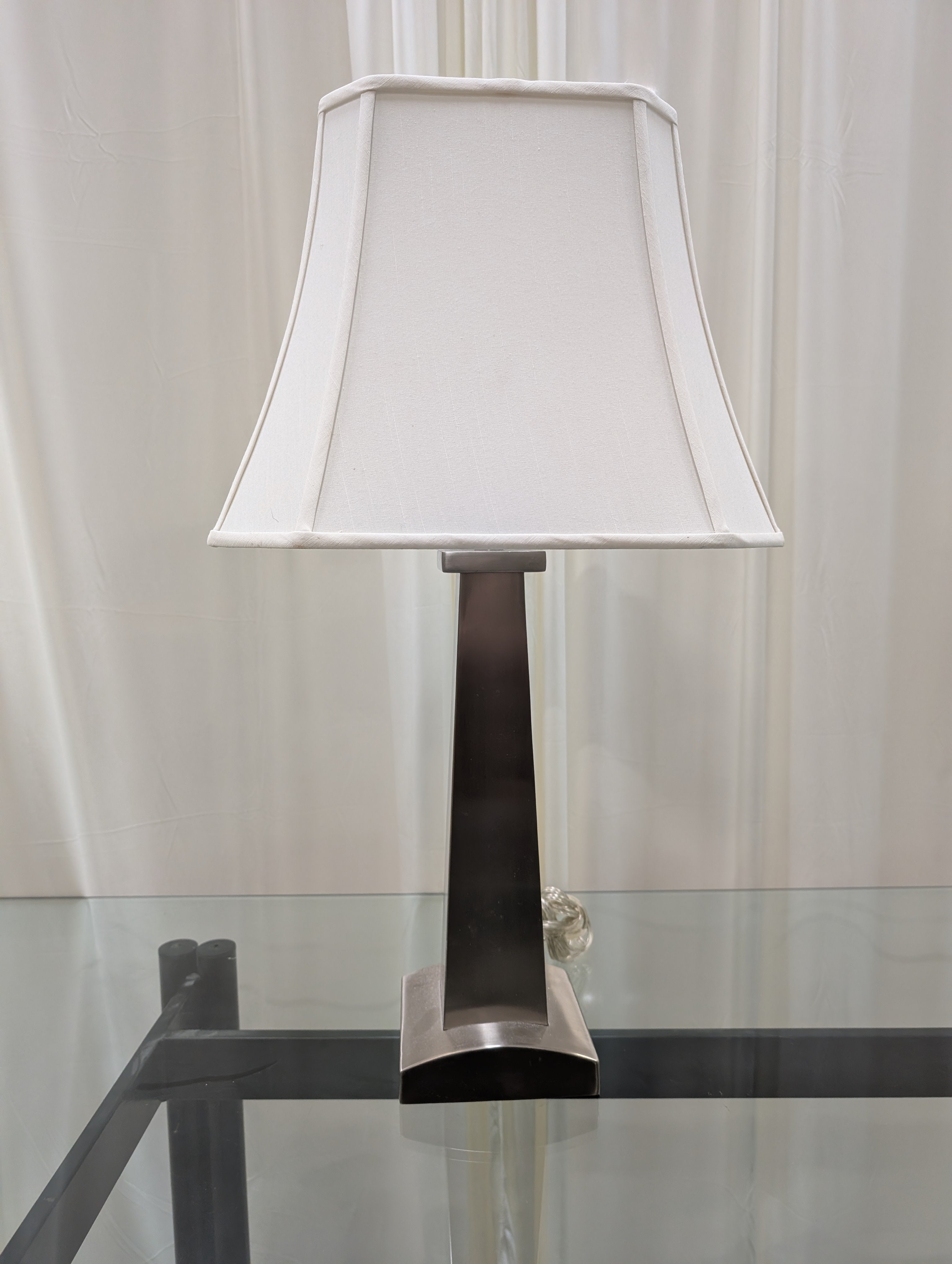 Brushed Nickel Finish Table Lamp with White Fabric Shade