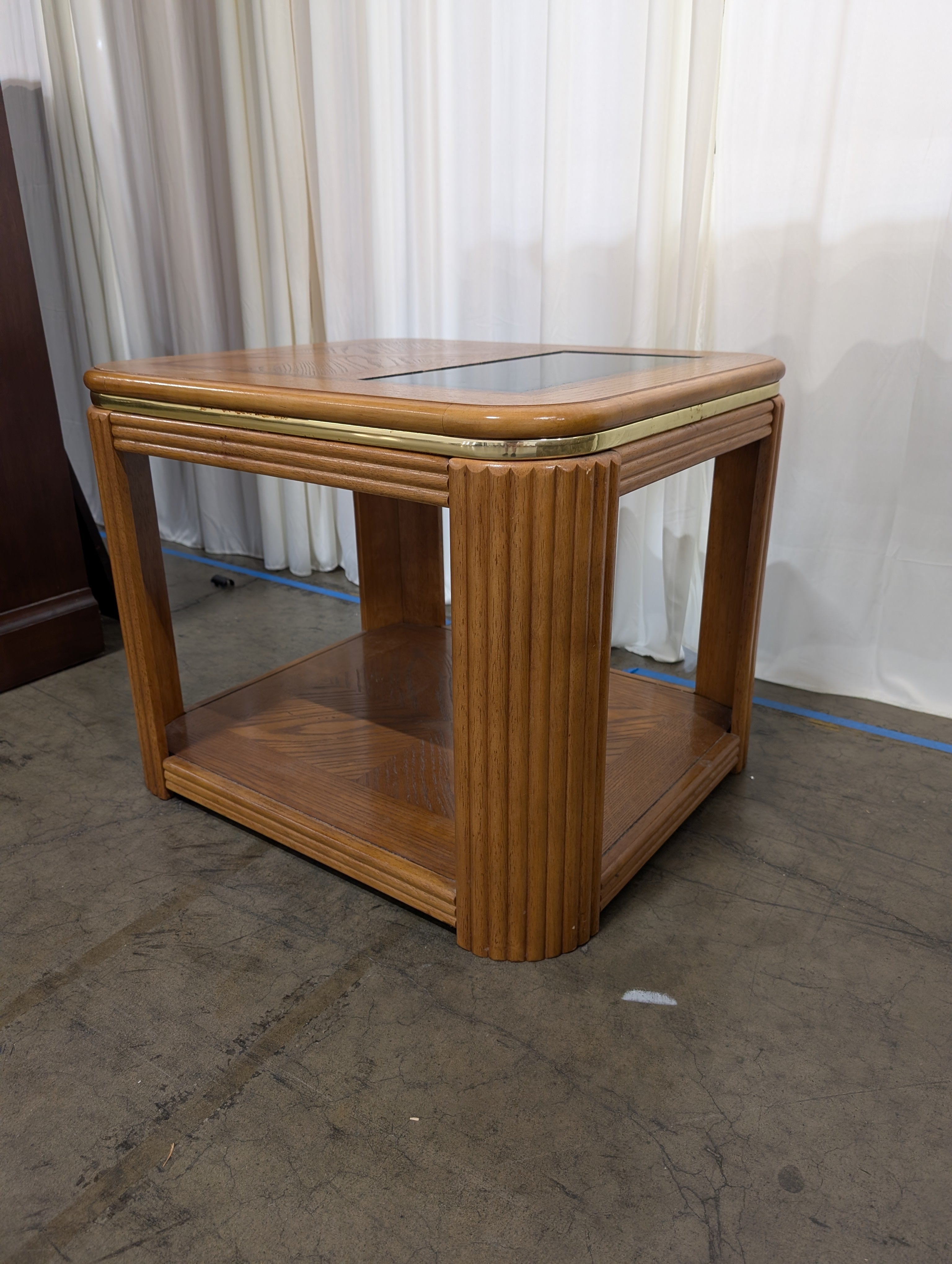 Light Oak Square End Table with Glass Insert