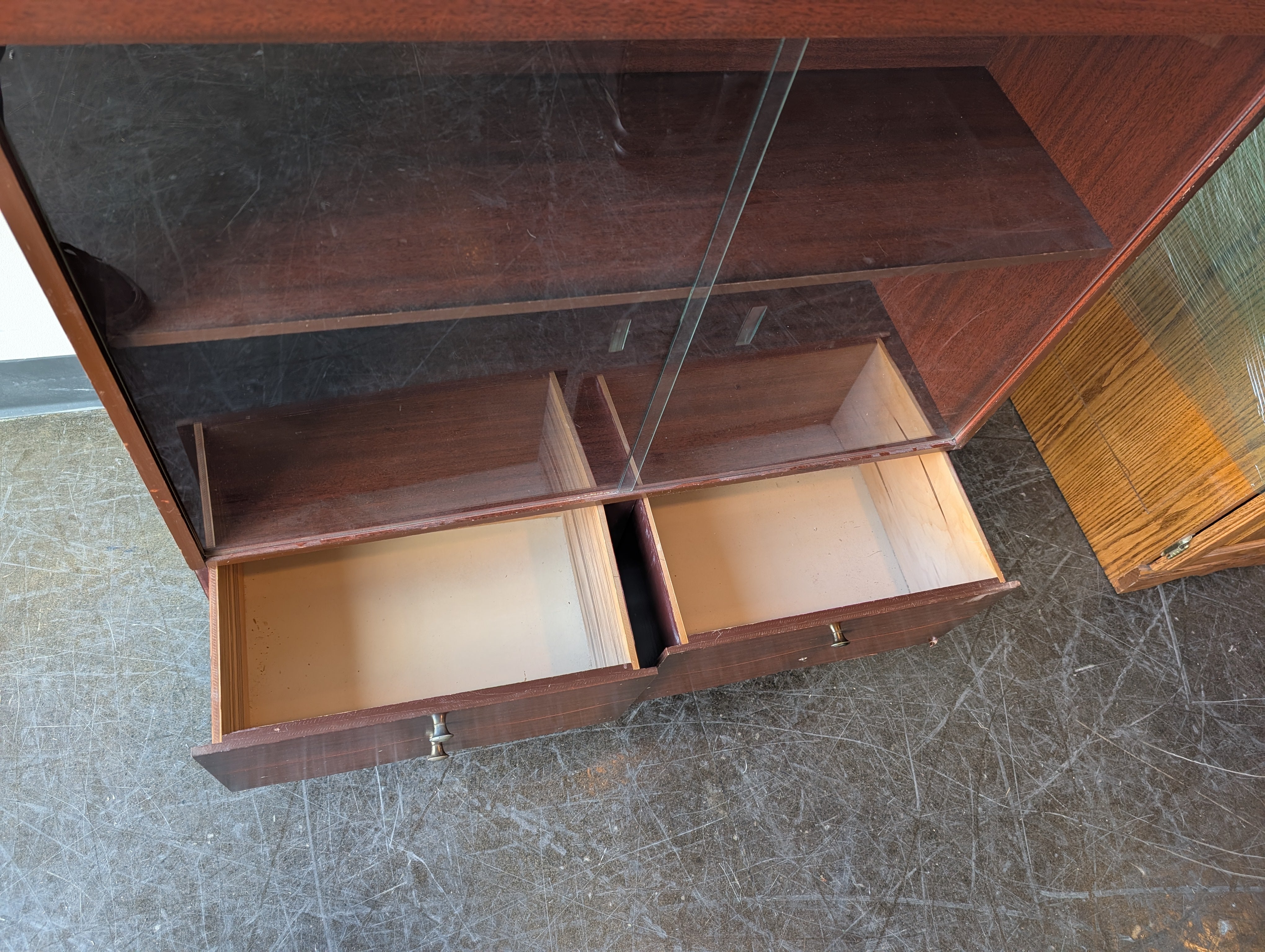 Mid-Century Modern Wood Display Cabinet with Sliding Glass Doors