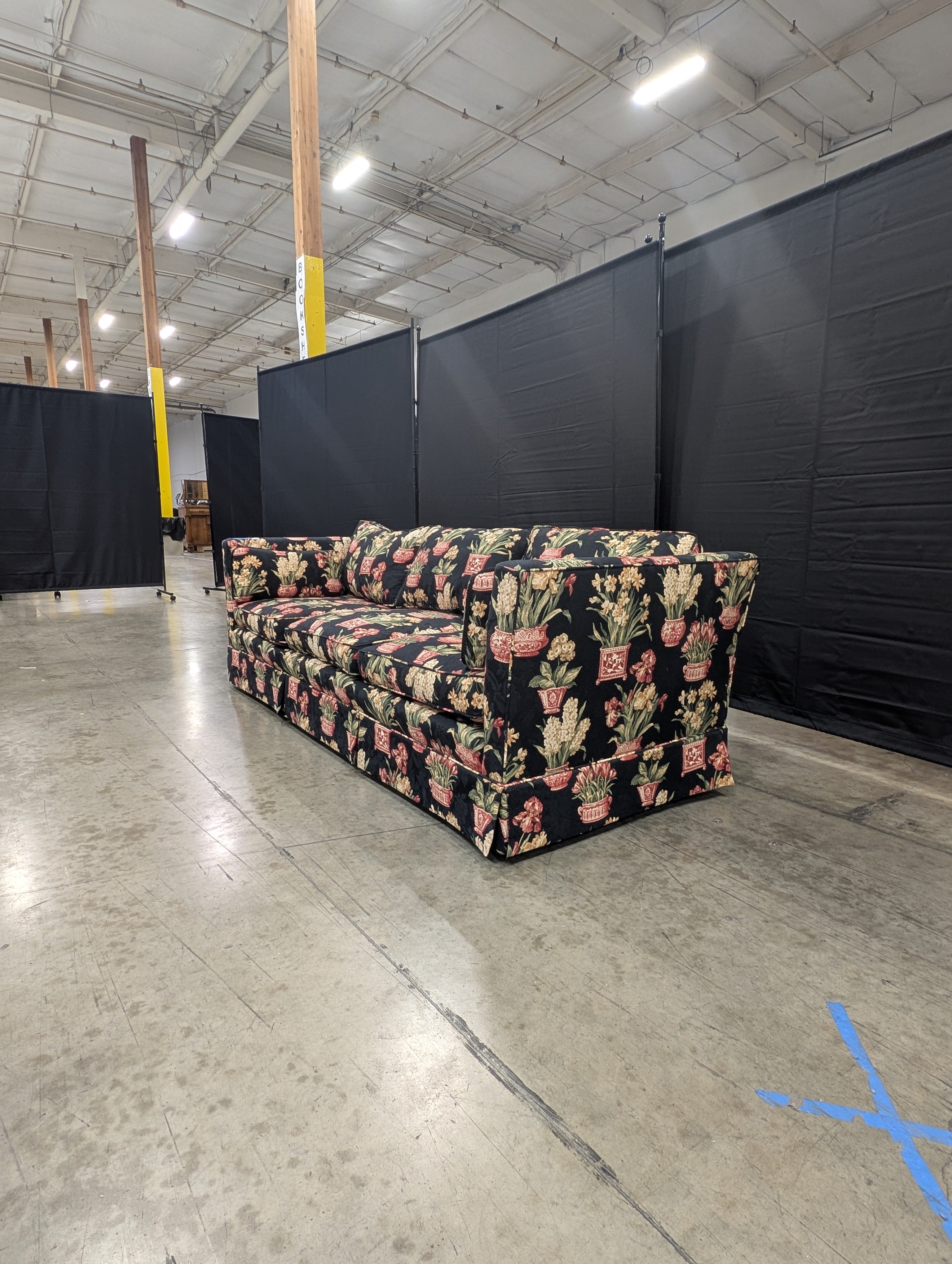Botanical Pattern Upholstered Sofa with Multi-Cushion Design