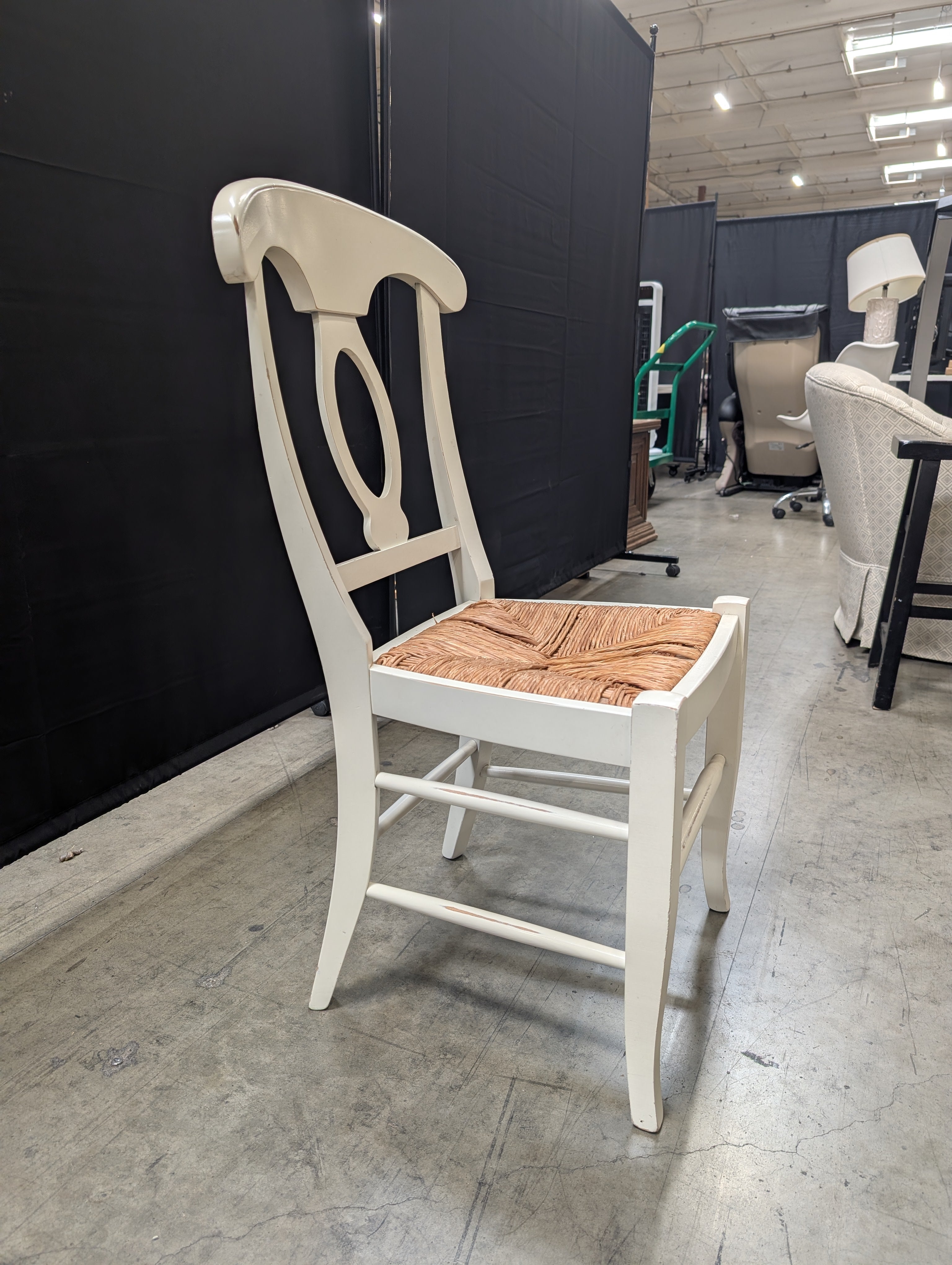 Charming White Wood Chair with Woven Rush Seat