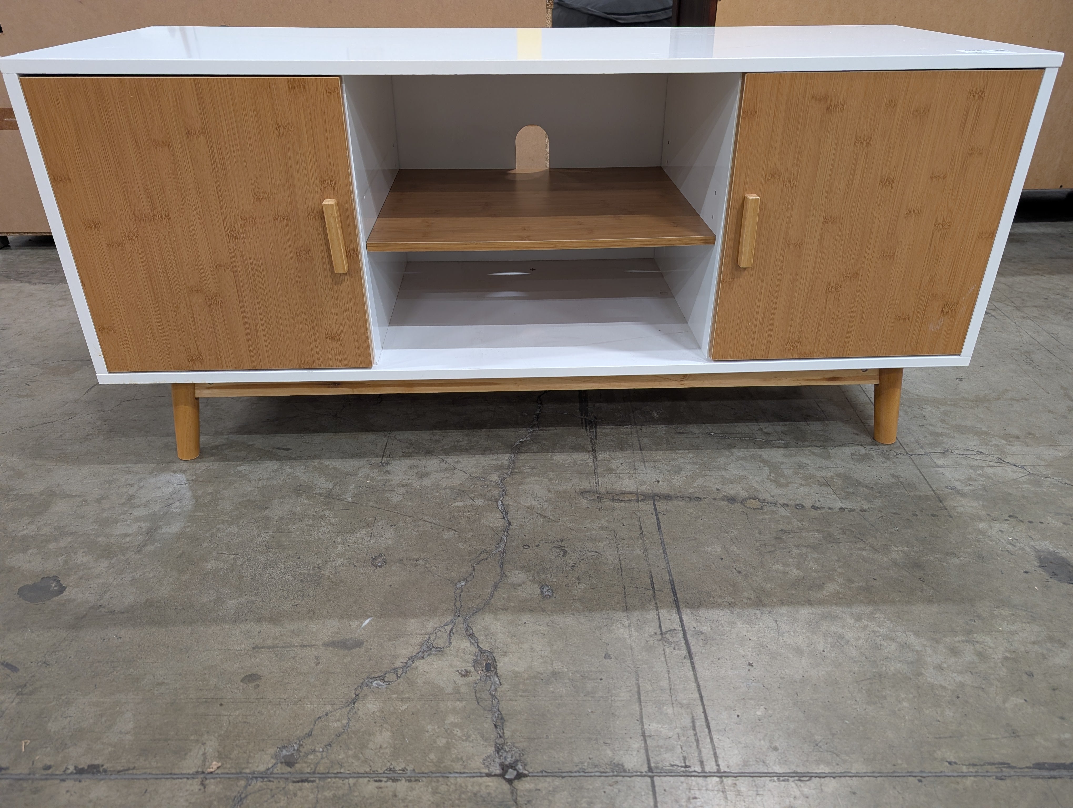 MCM Inspired White and Natural Wood Media Console