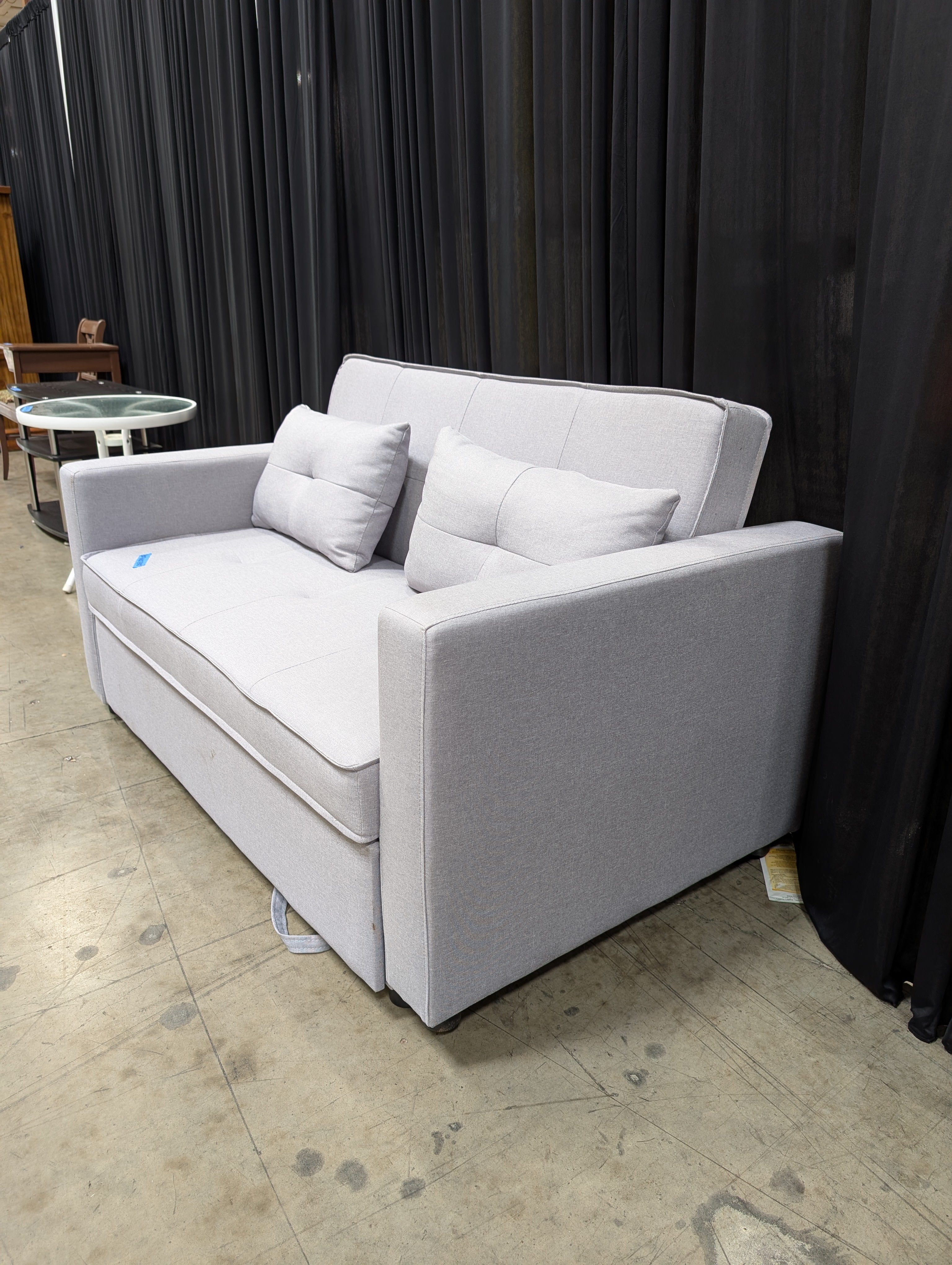 Light Grey Upholstered Loveseat with Pull Out Bed