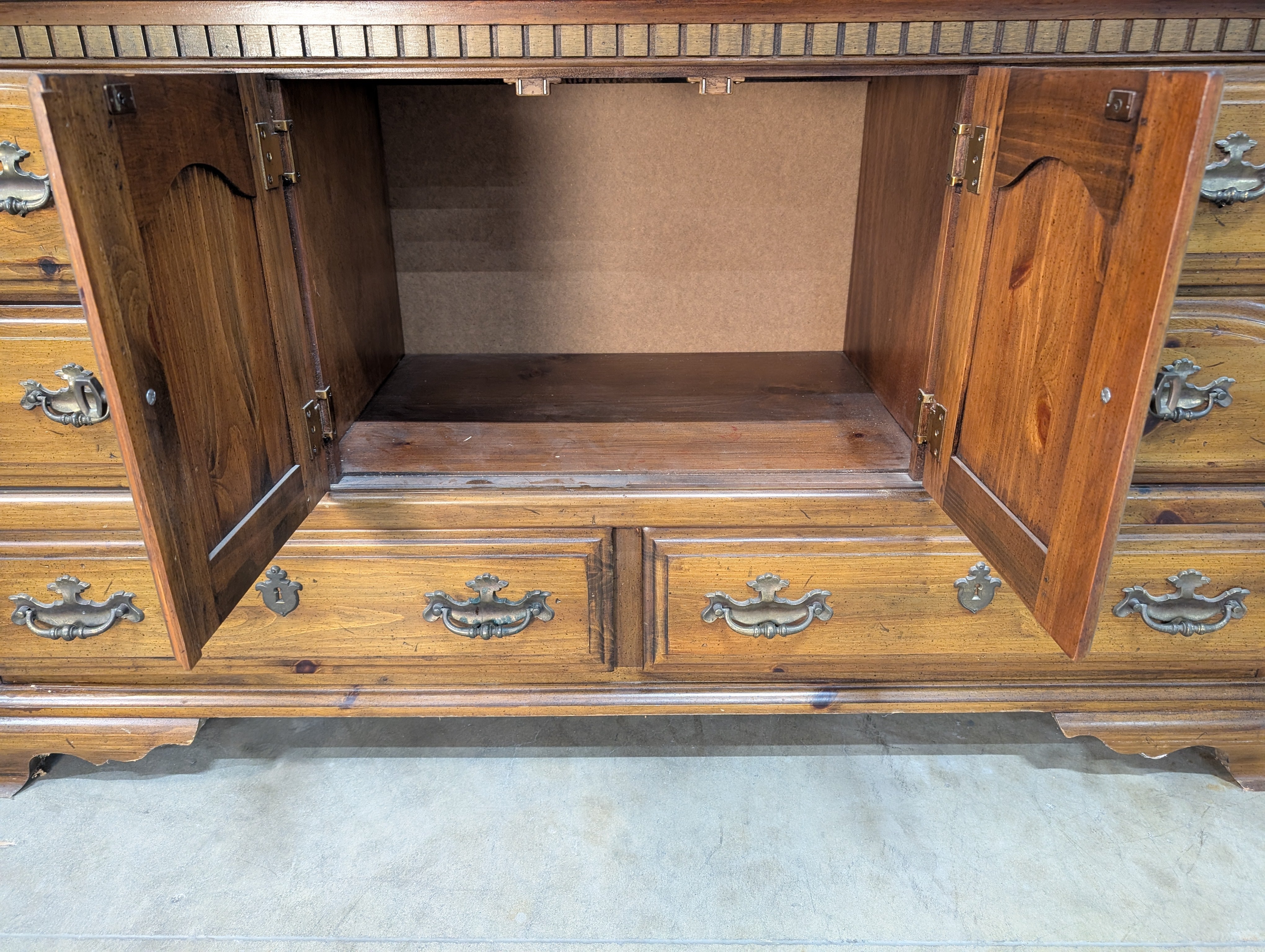 Rustic Hardwood Hutch with Glass-Front Cabinets