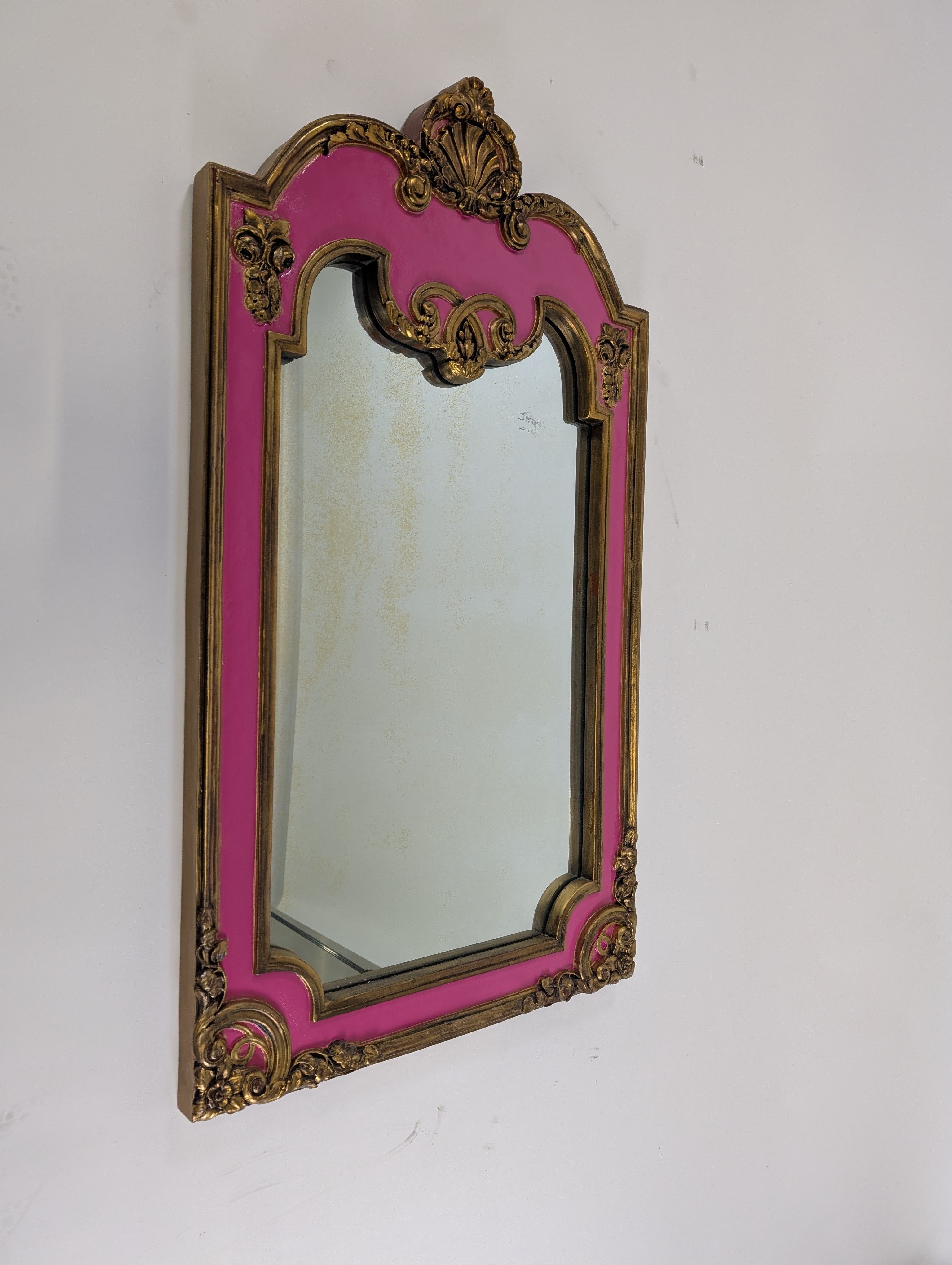 Ornate Fuchsia and Gold Decorative Wall Mirror