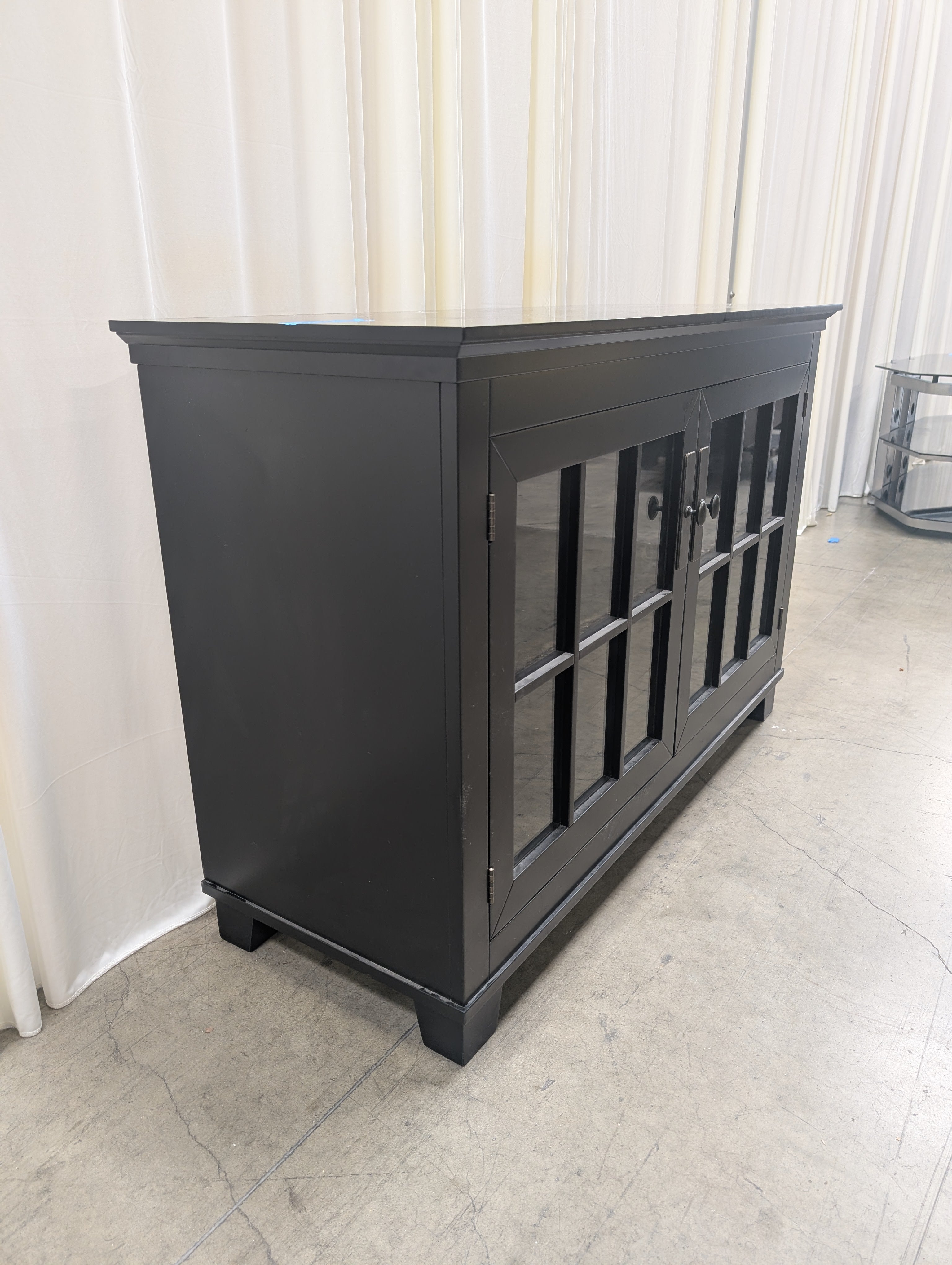 Black Wood TV Stand with Glass Doors
