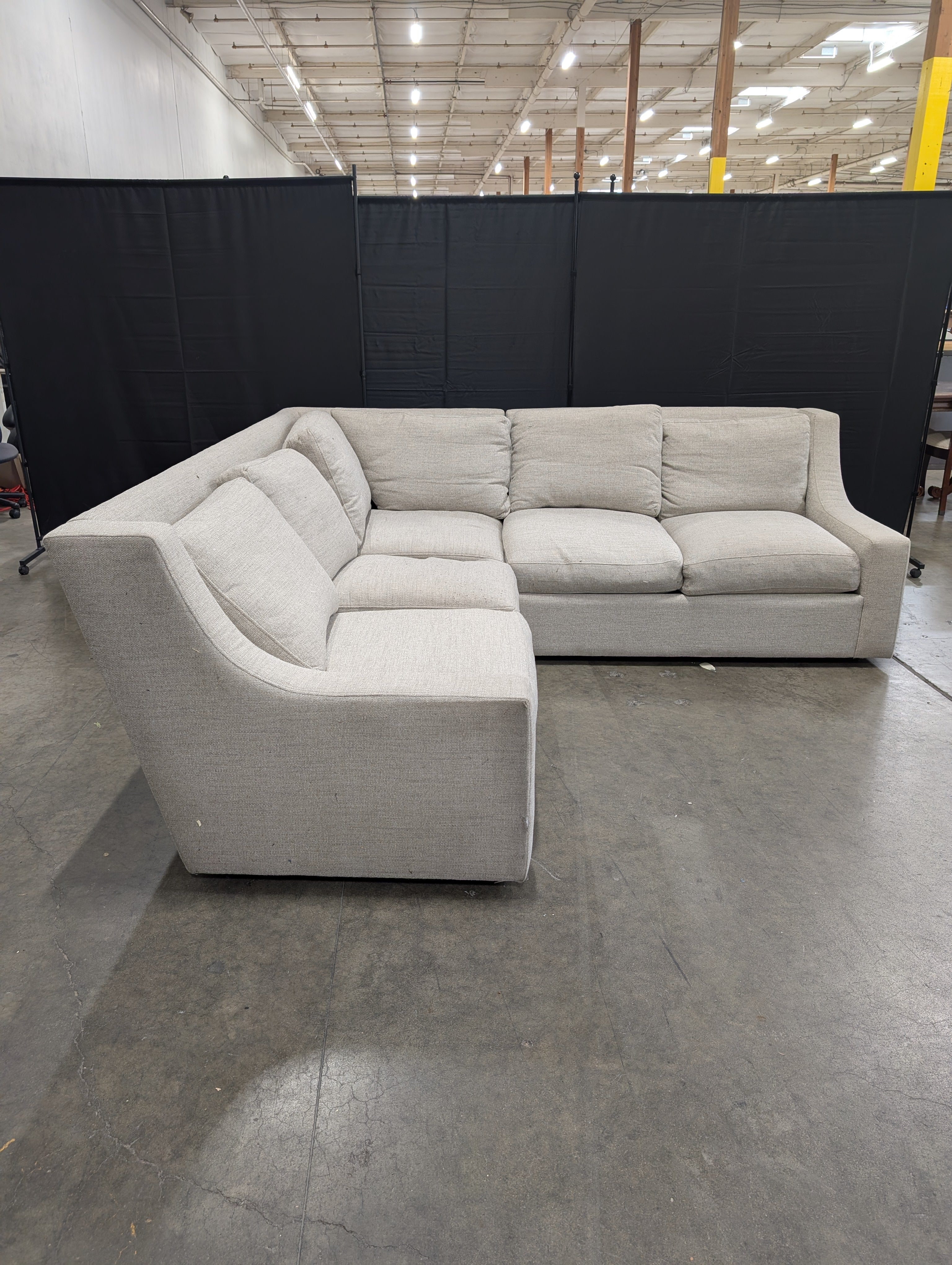 Light Gray Sectional Couch with Track Arms