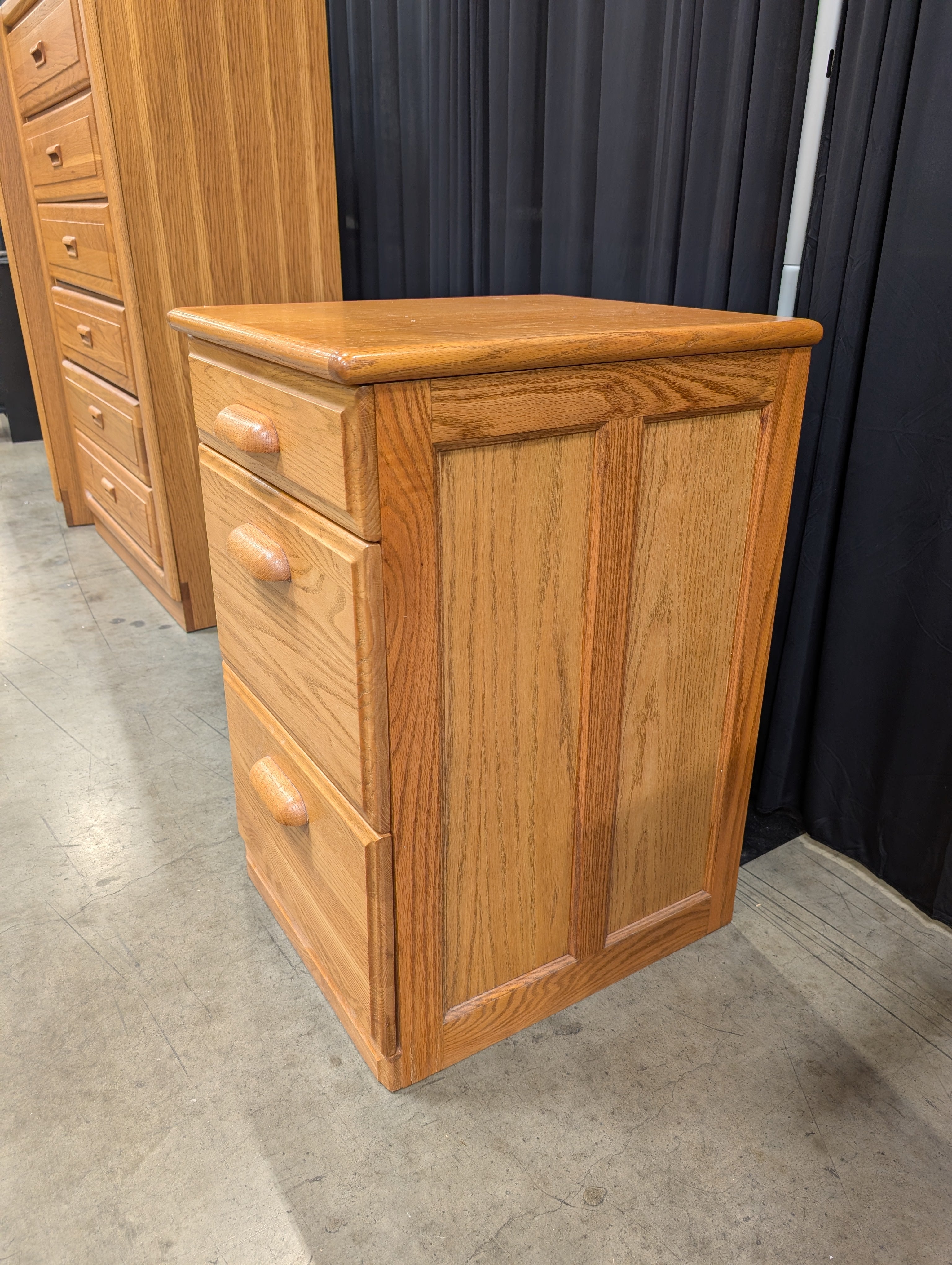 Three-Drawer Wooden File Cabinet in Honey Oak
