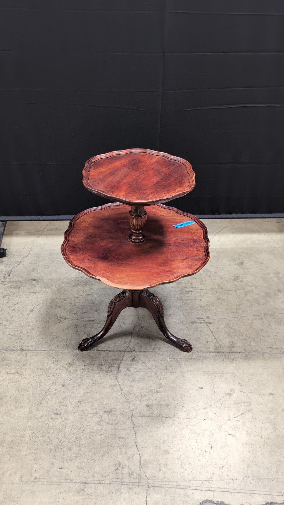 Vintage Two-Tiered Scalloped Wood Accent Table