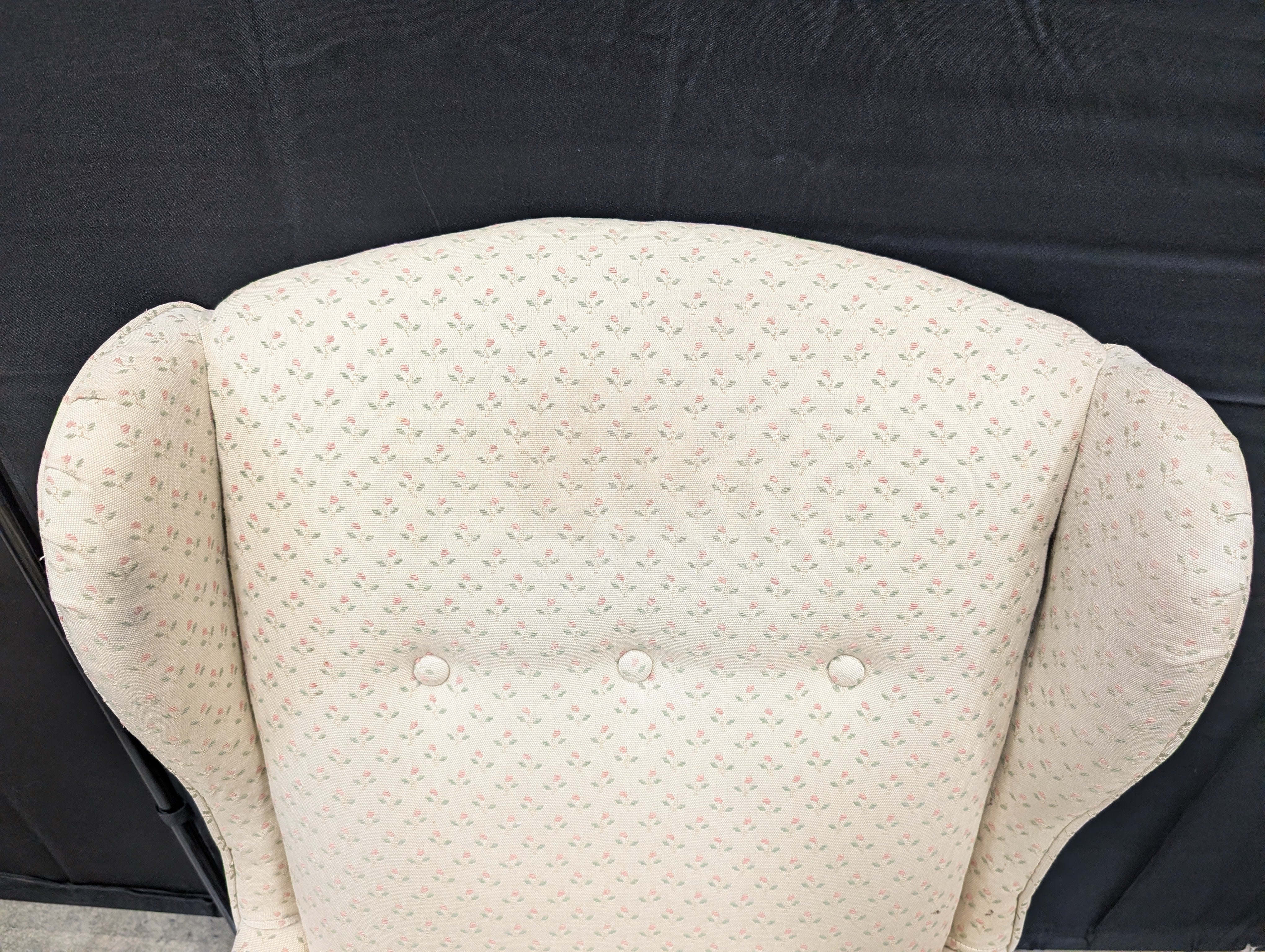 Patterned Beige Fabric Wingback Chair