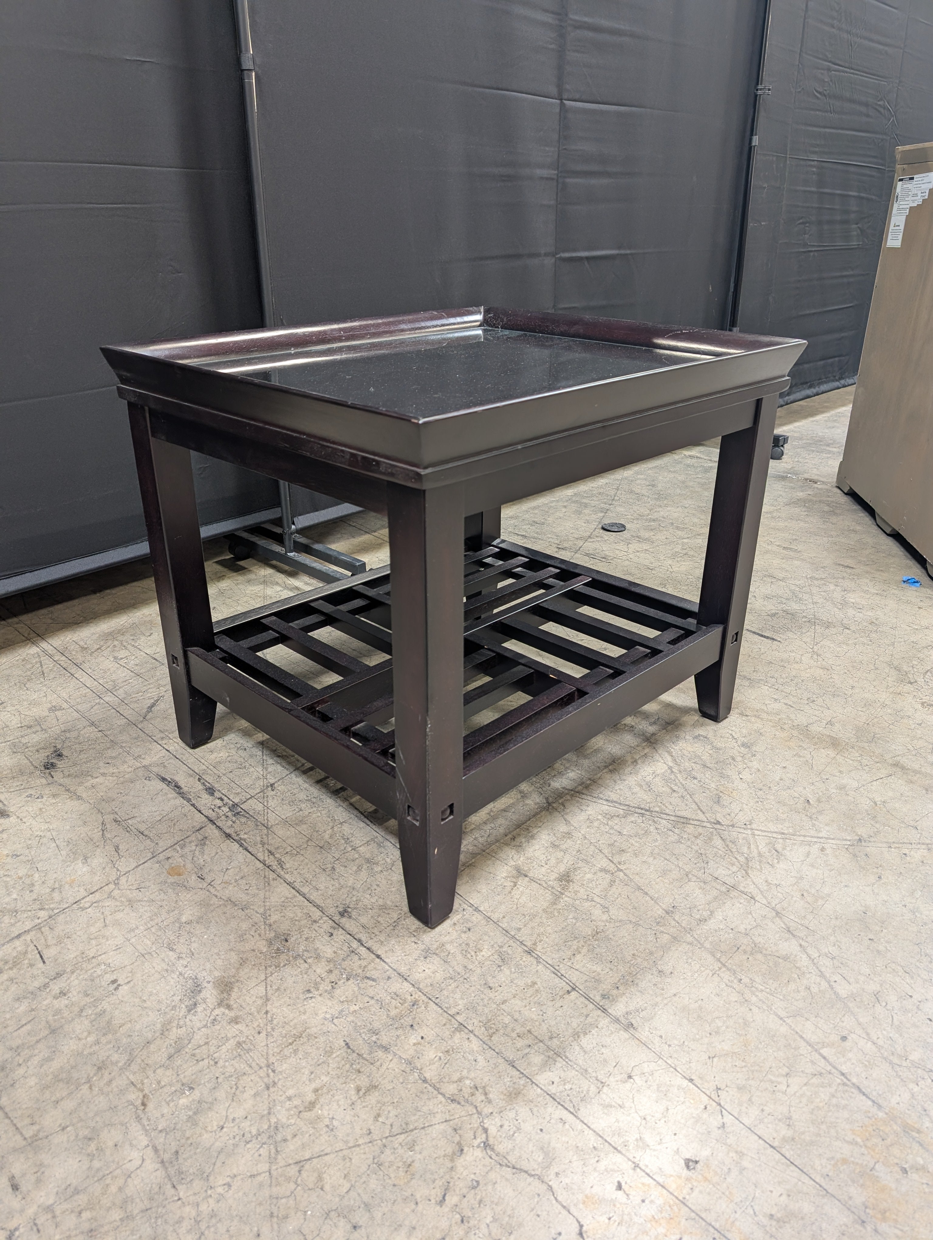 Dark Espresso Wood End Table with Glass Top