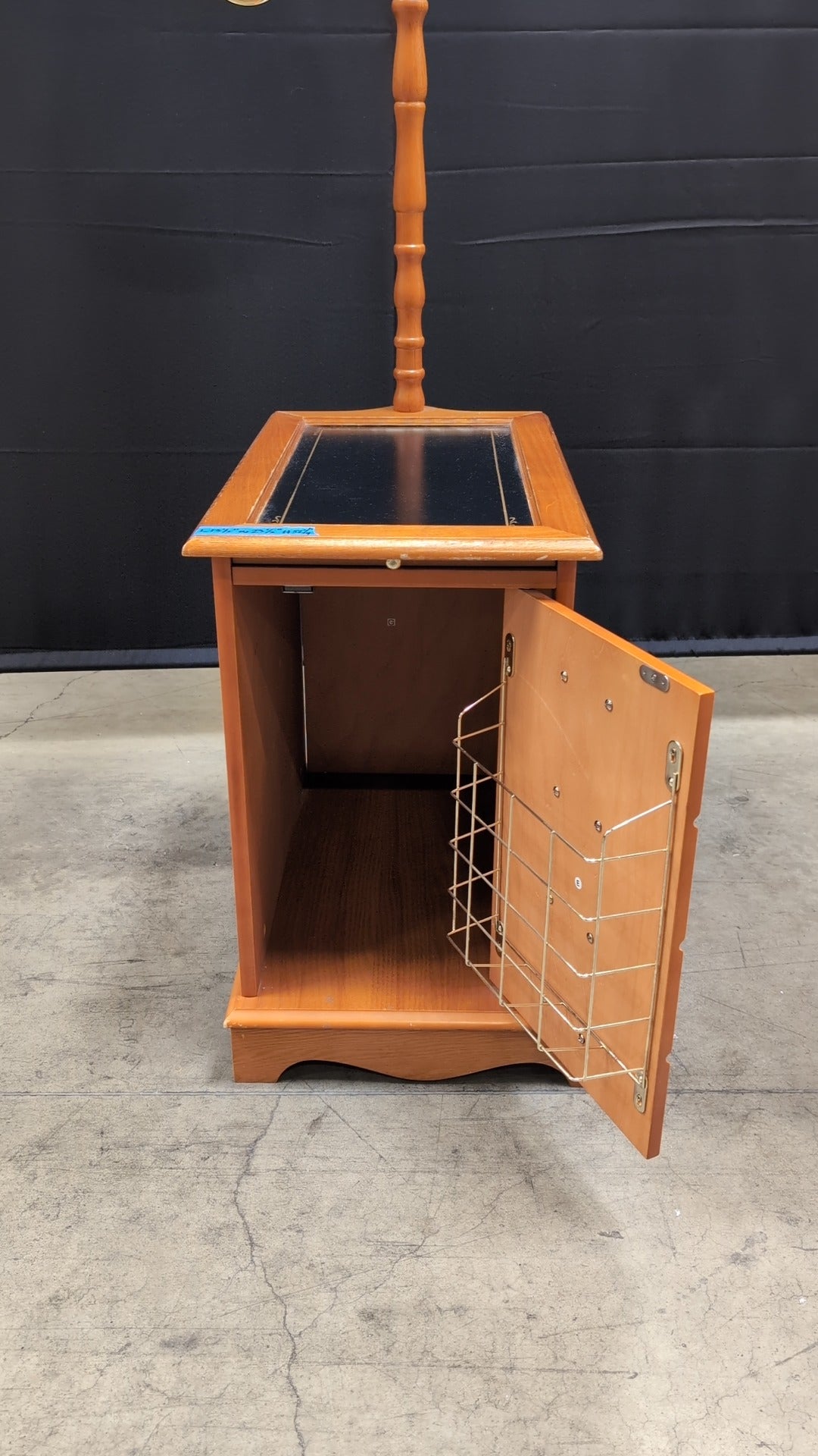 Honey Wood End Table with Integrated Lamp and Storage Cabinet