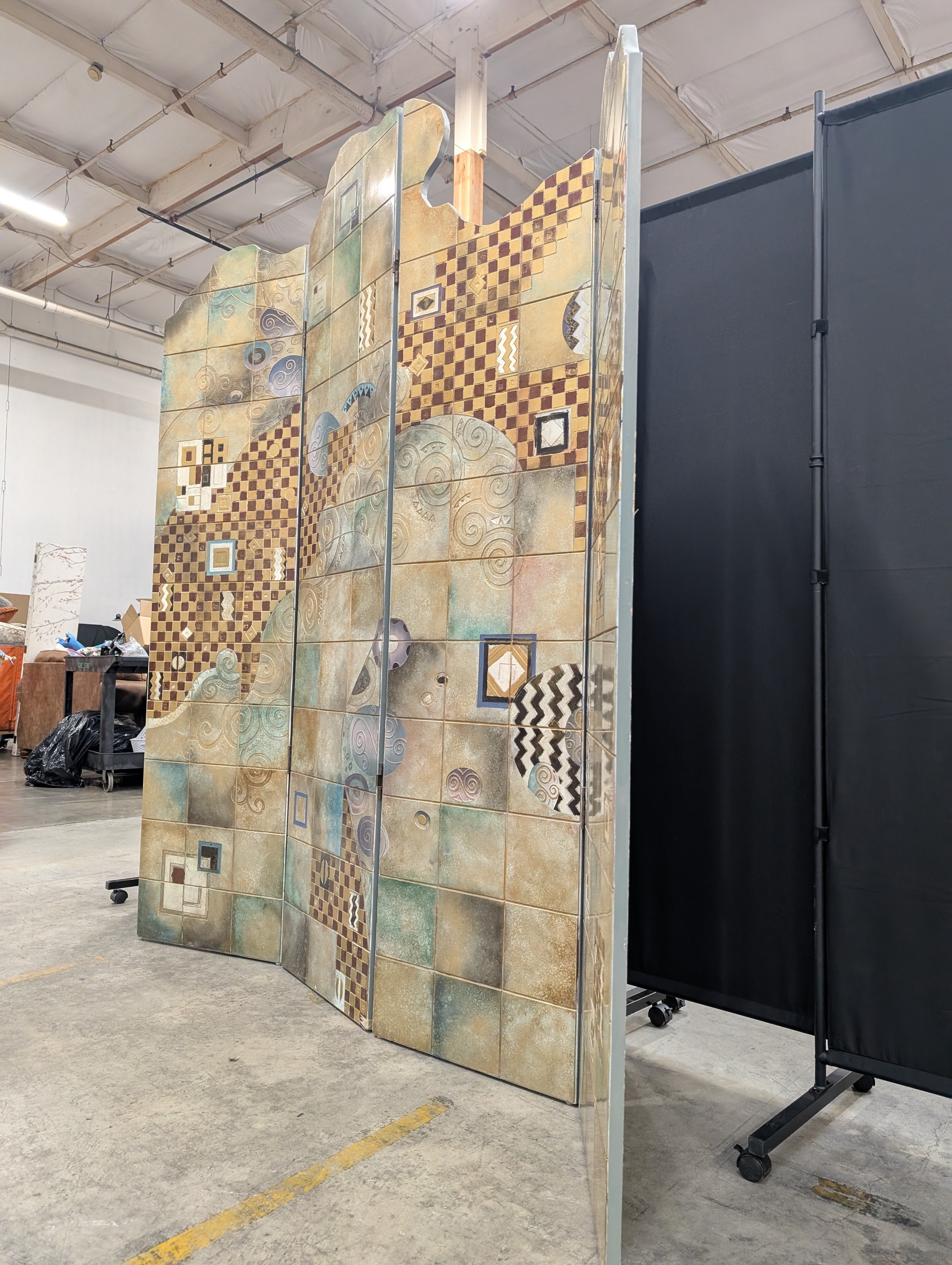 Abstract Artistic Three-Panel Room Divider Screen