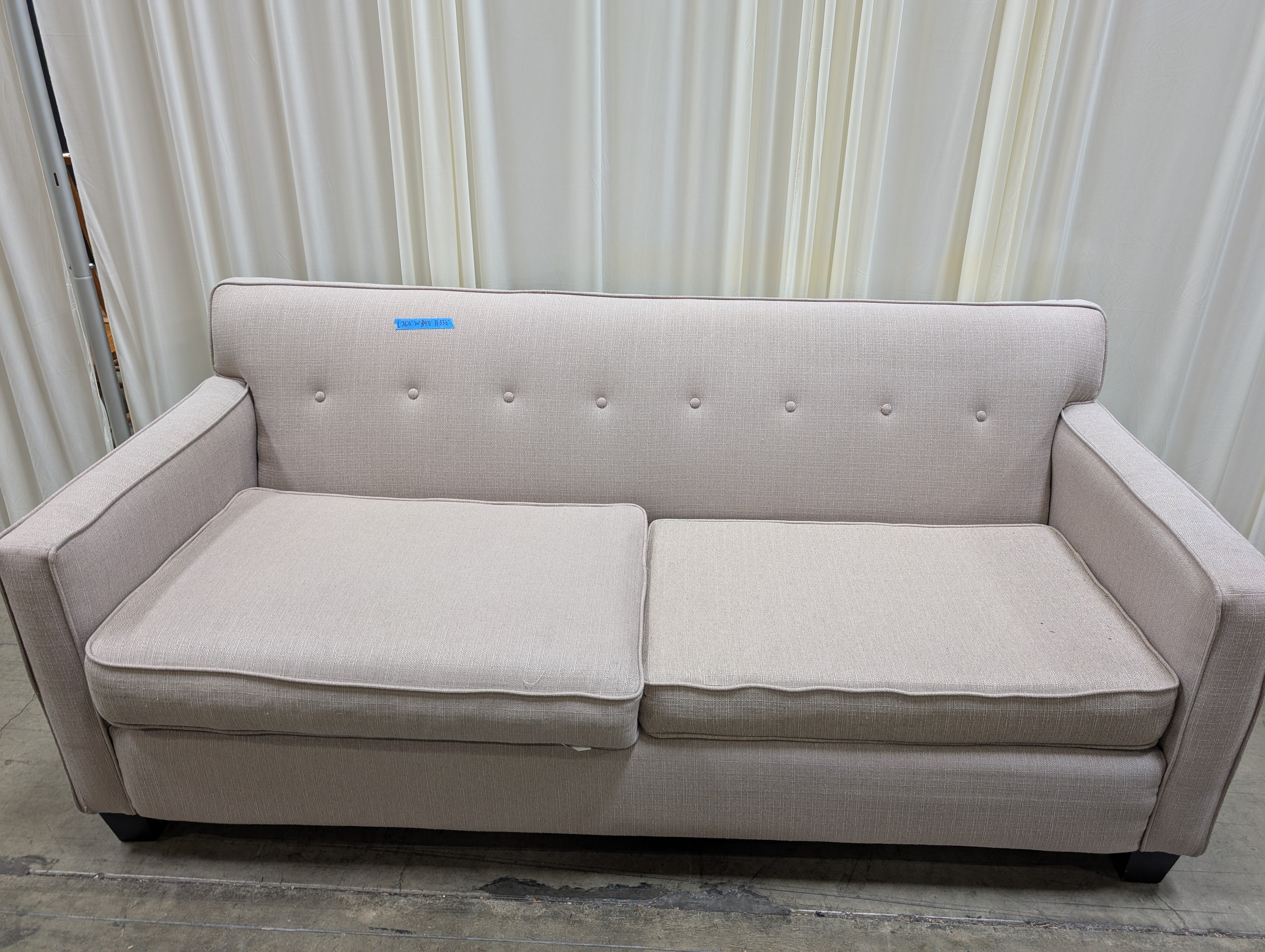 Oatmeal Woven Fabric Couch with Button Tufting