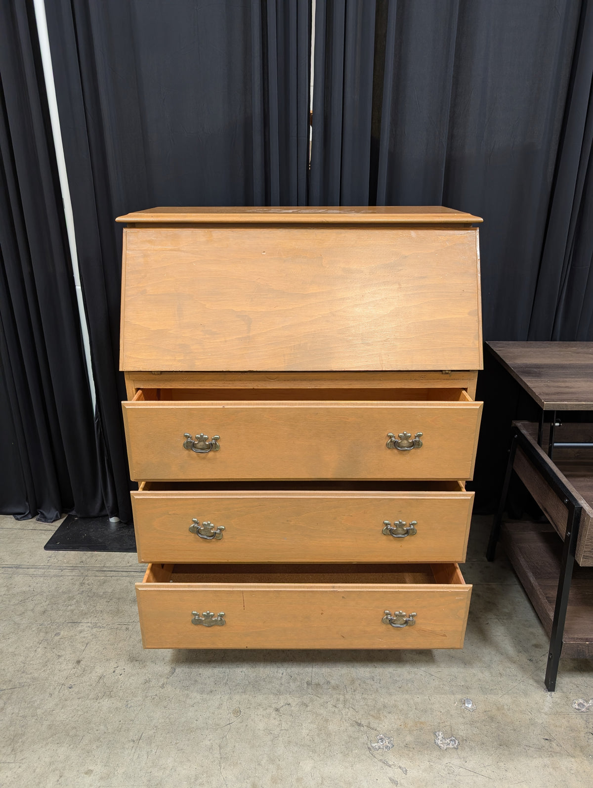 Natural Tone Wood Drop-Front Desk with Three Drawers