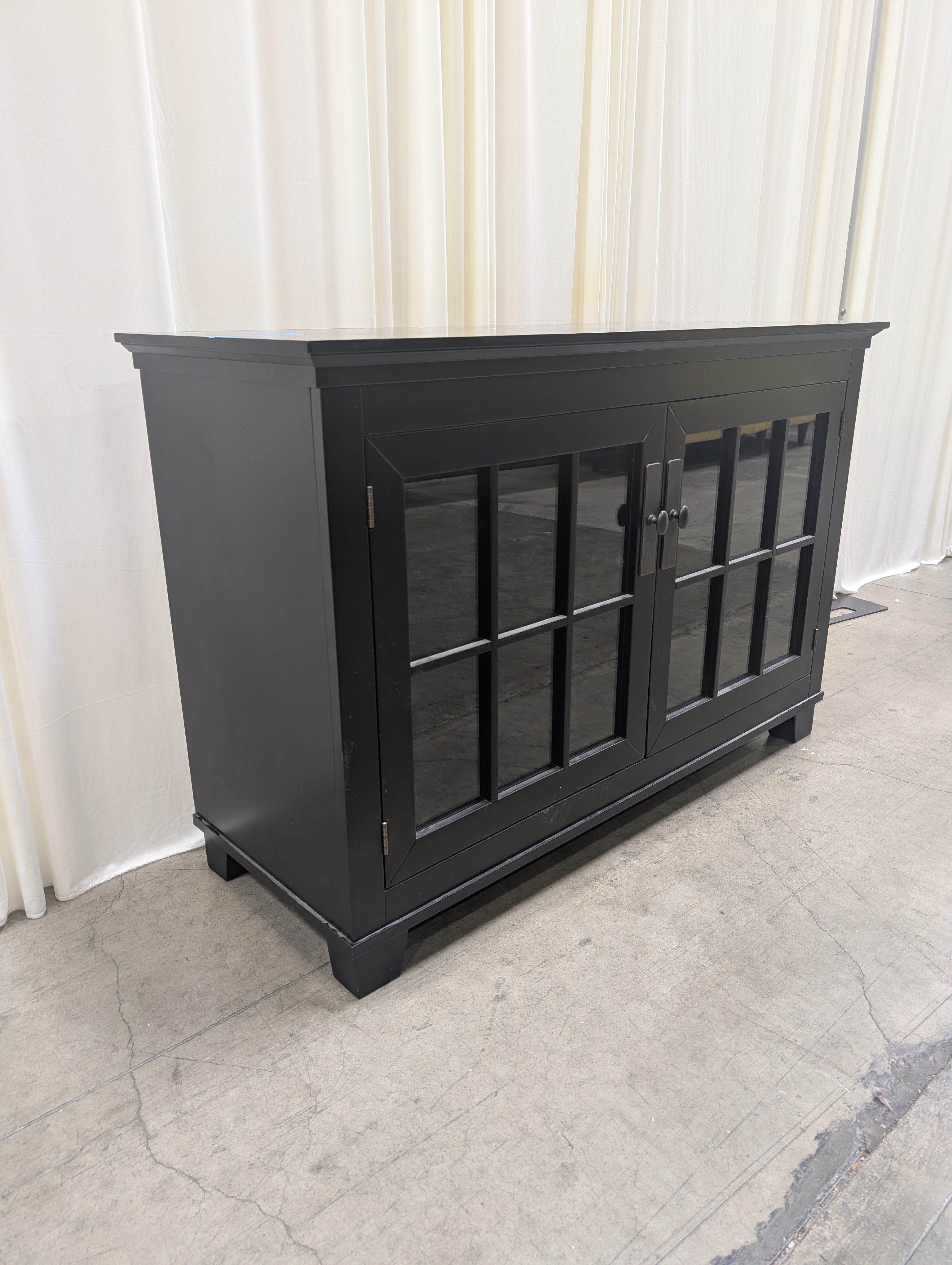 Black Wood TV Stand with Glass Doors