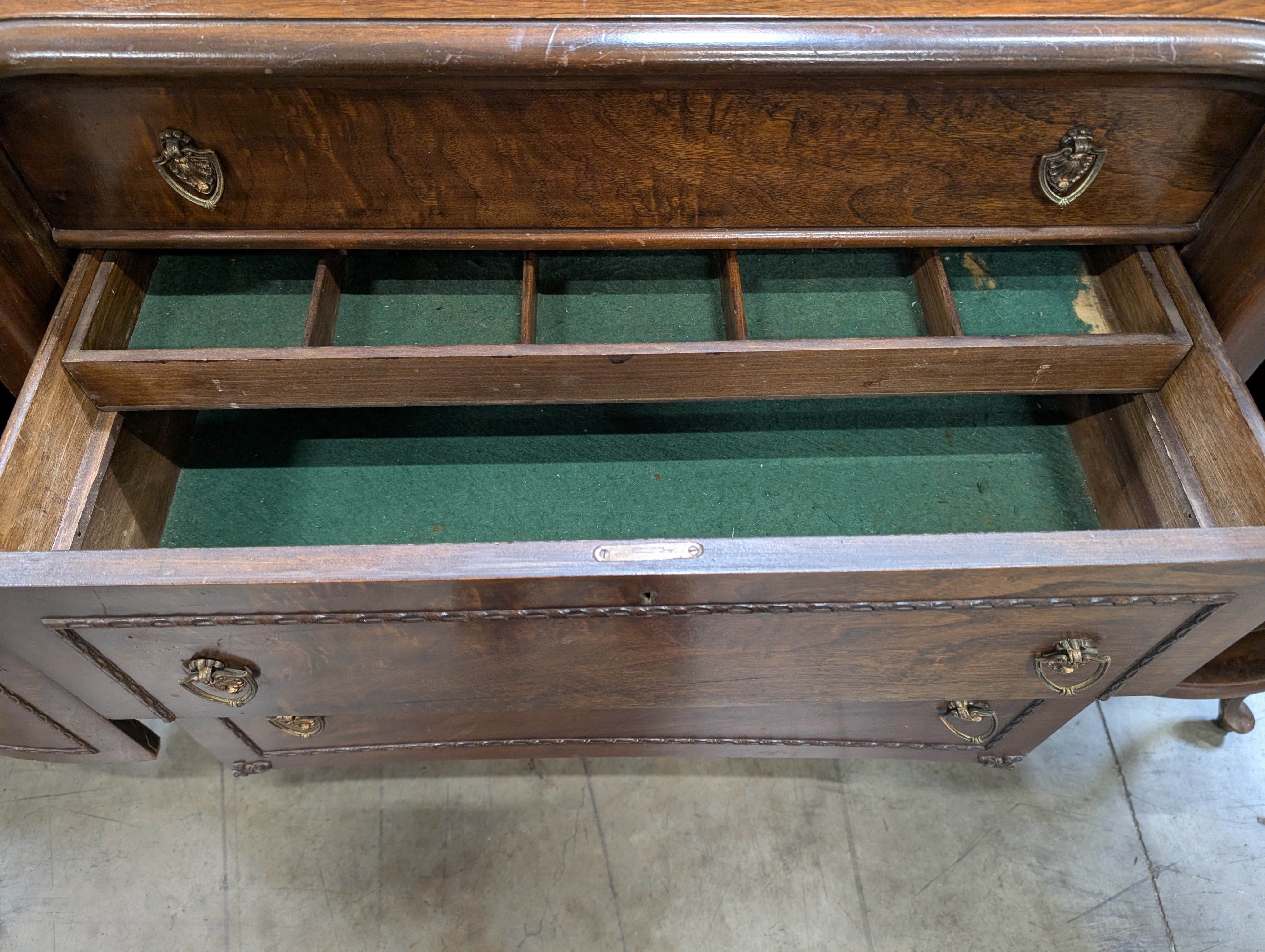 Vintage Dark Wood Sideboard with Curved Front and Cabriole Legs