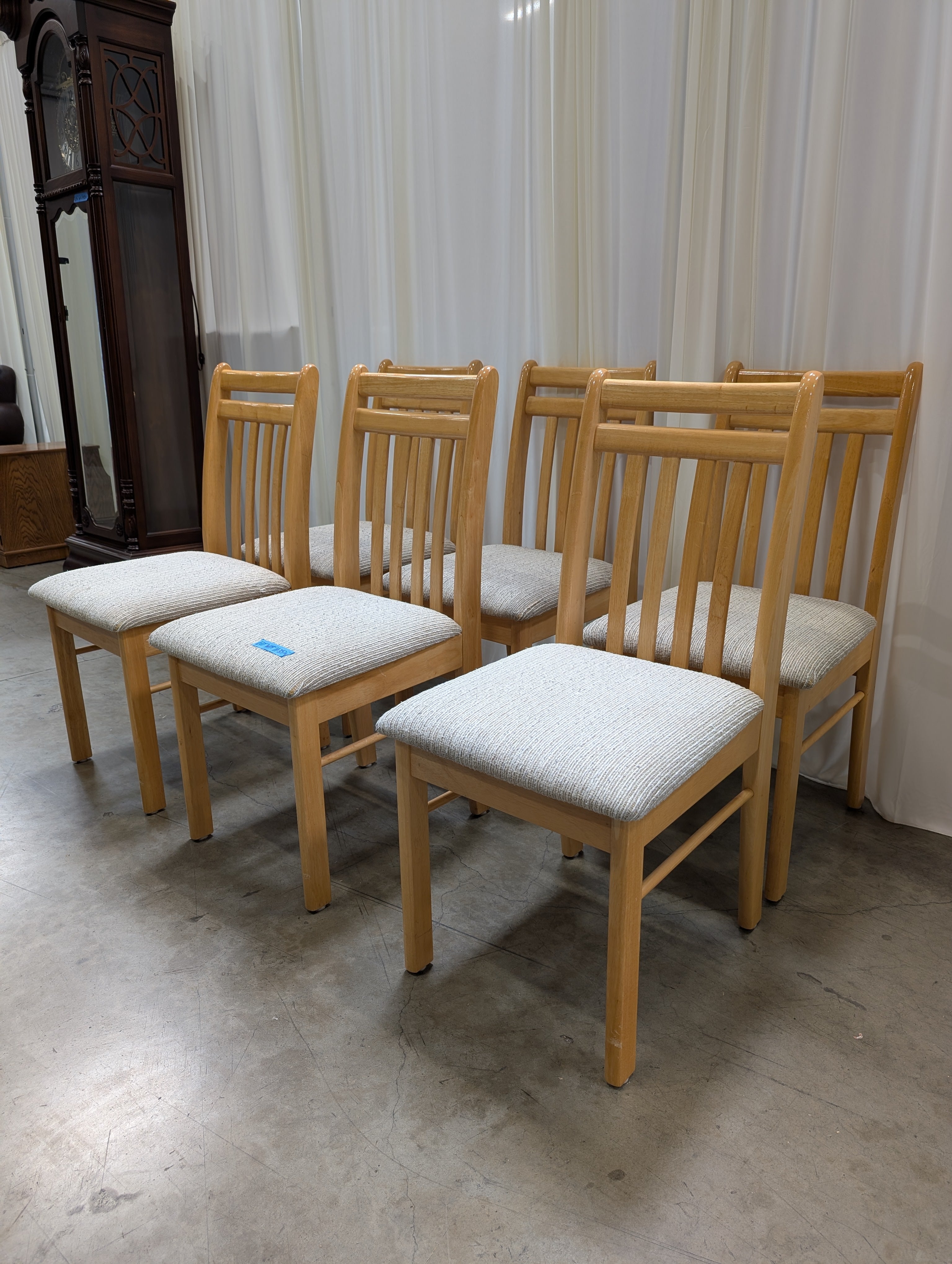 Set of Six Slat-Back Wooden Dining Chair with Padded Seat