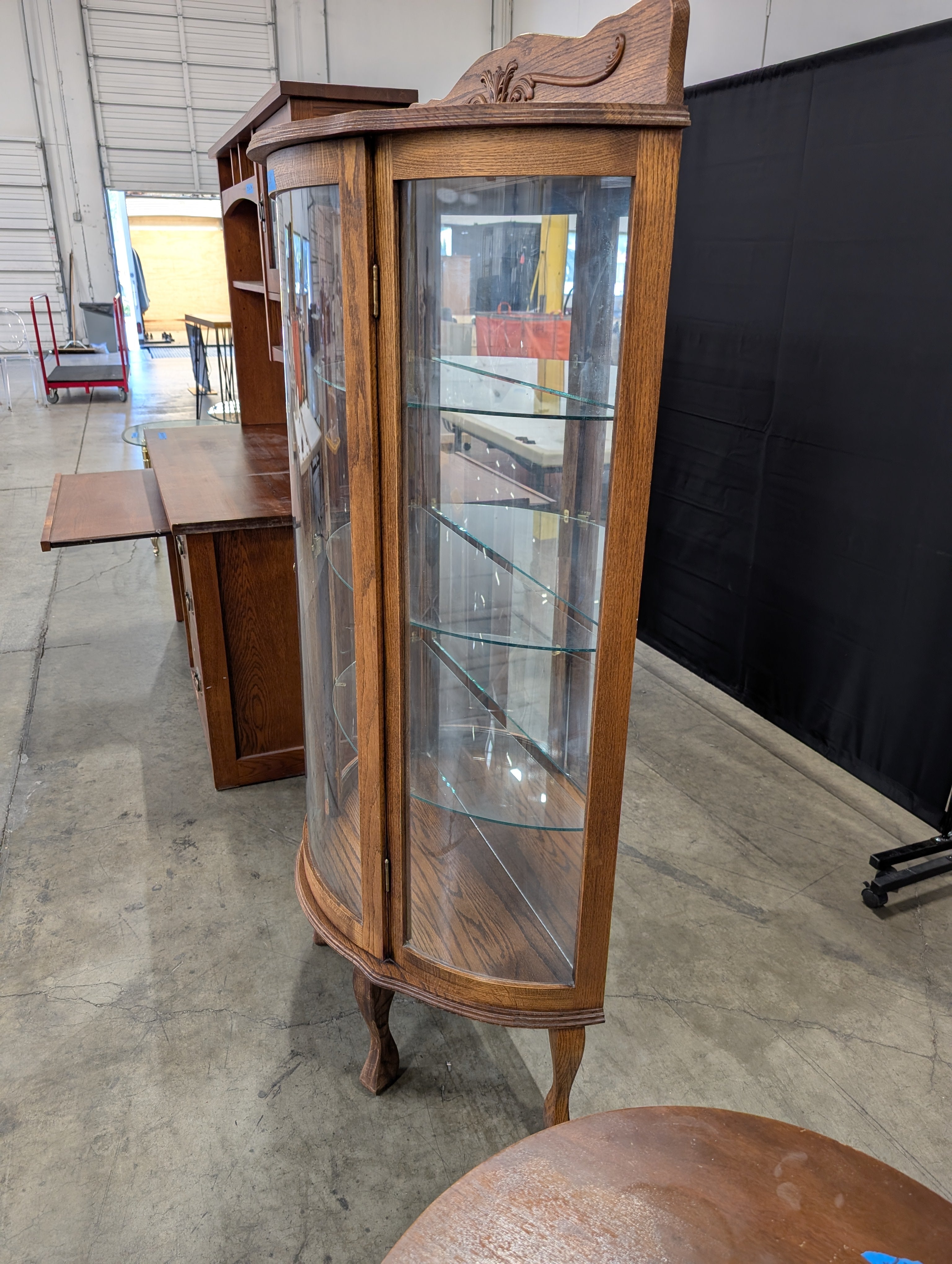 Vintage Oak Bowfront China Cabinet with Glass Shelves