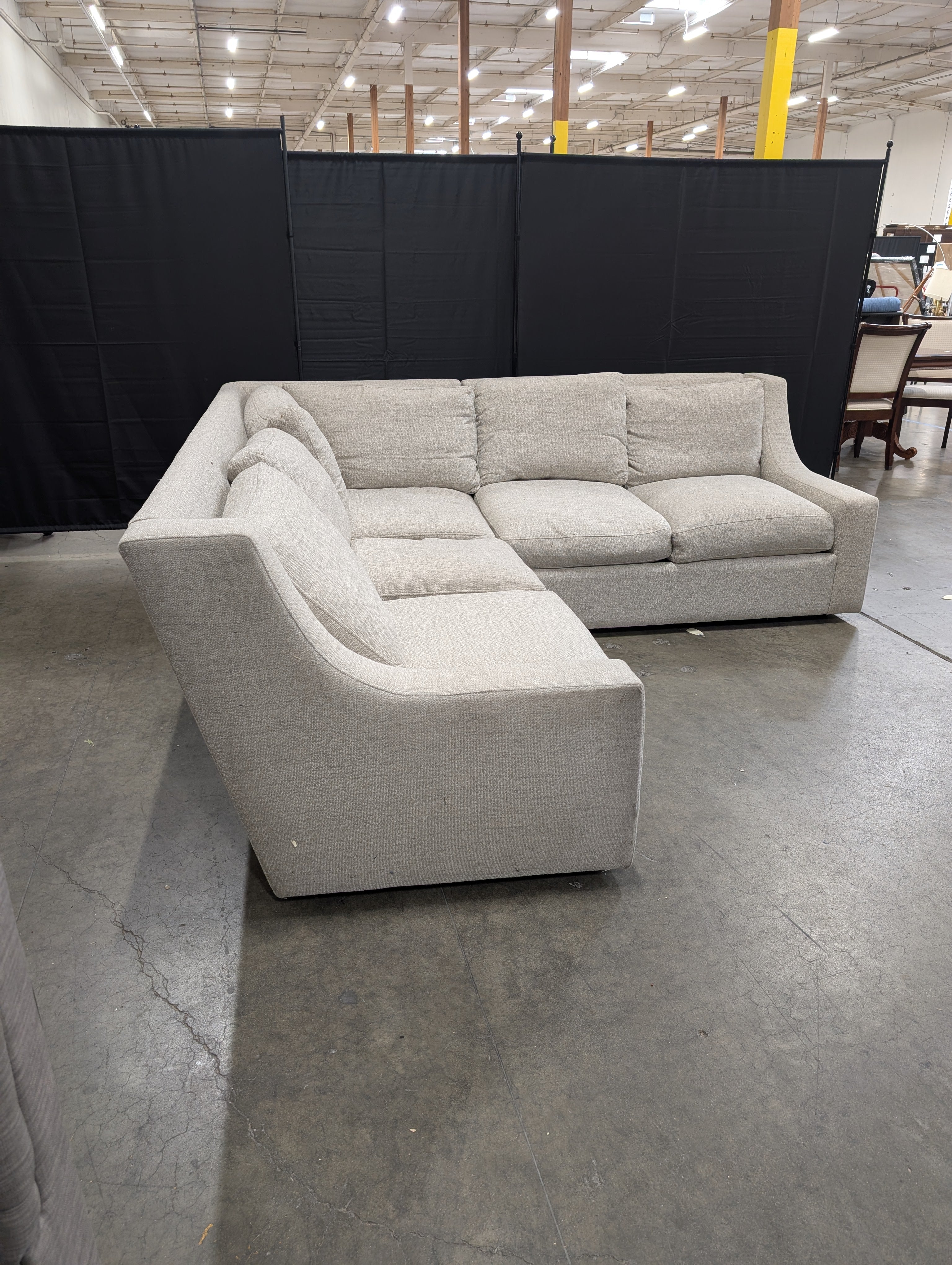 Light Gray Sectional Couch with Track Arms