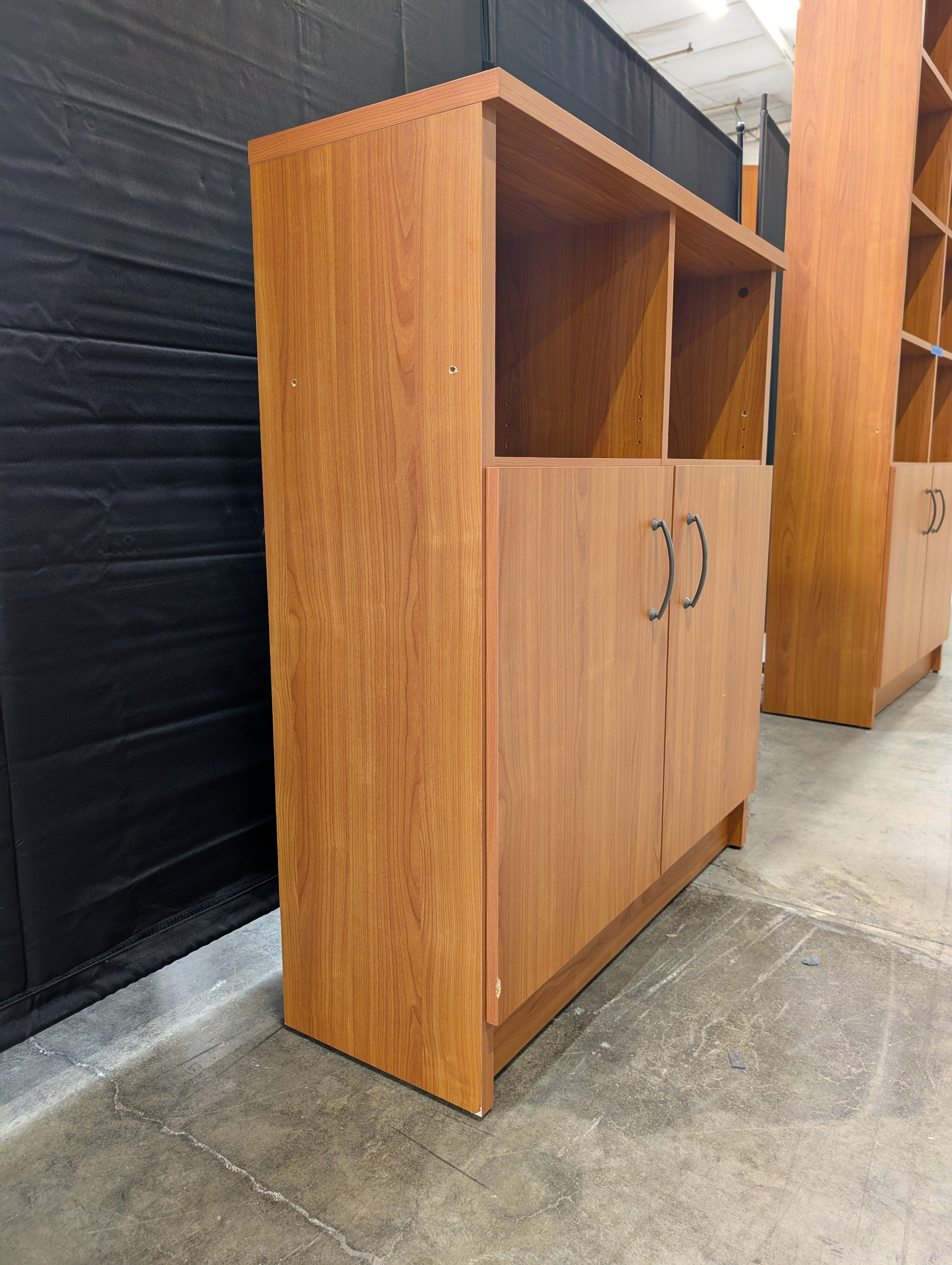 Two-Door Wood Grain Bookcase with Cubbies