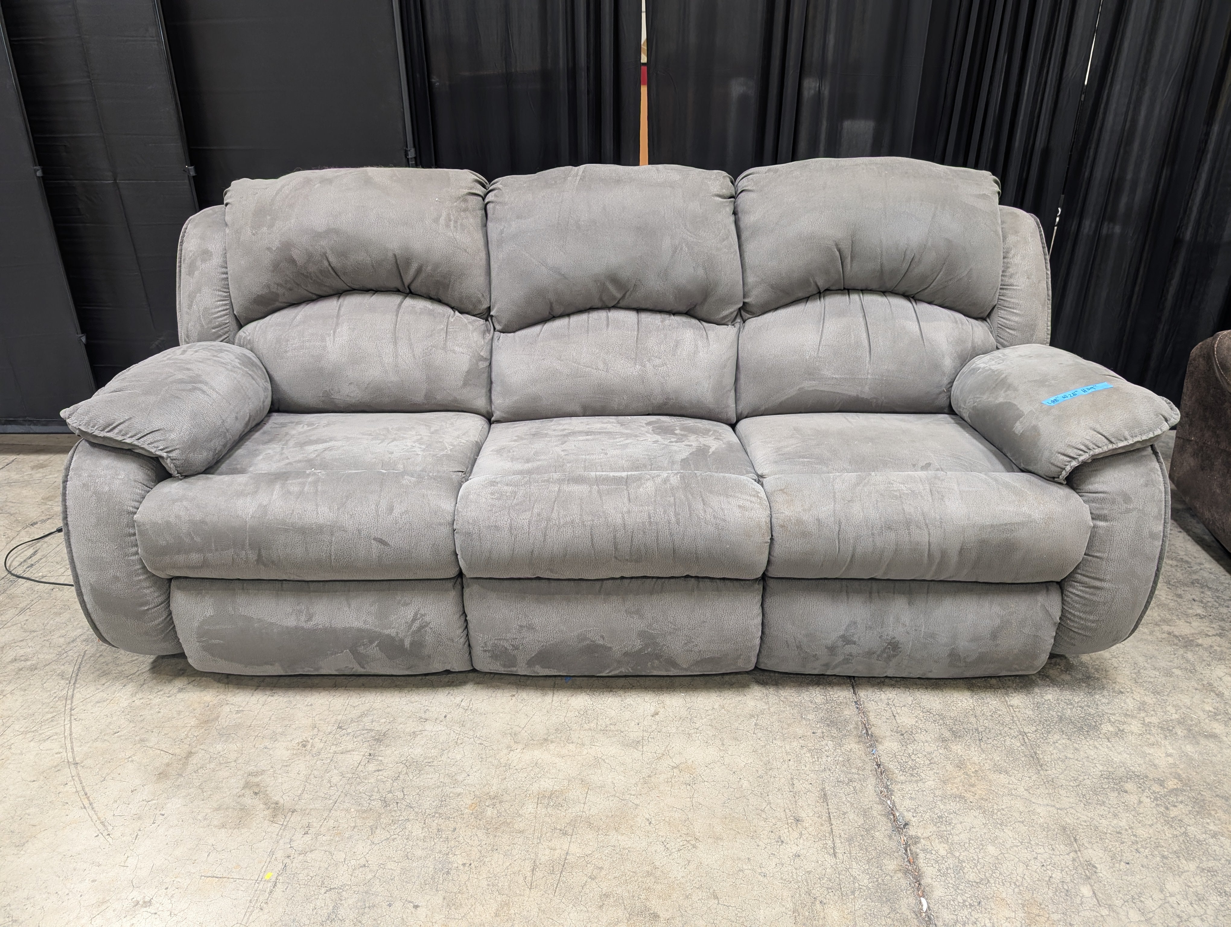 Plush Taupe Fabric Power Reclining Couch with Overstuffed Arms
