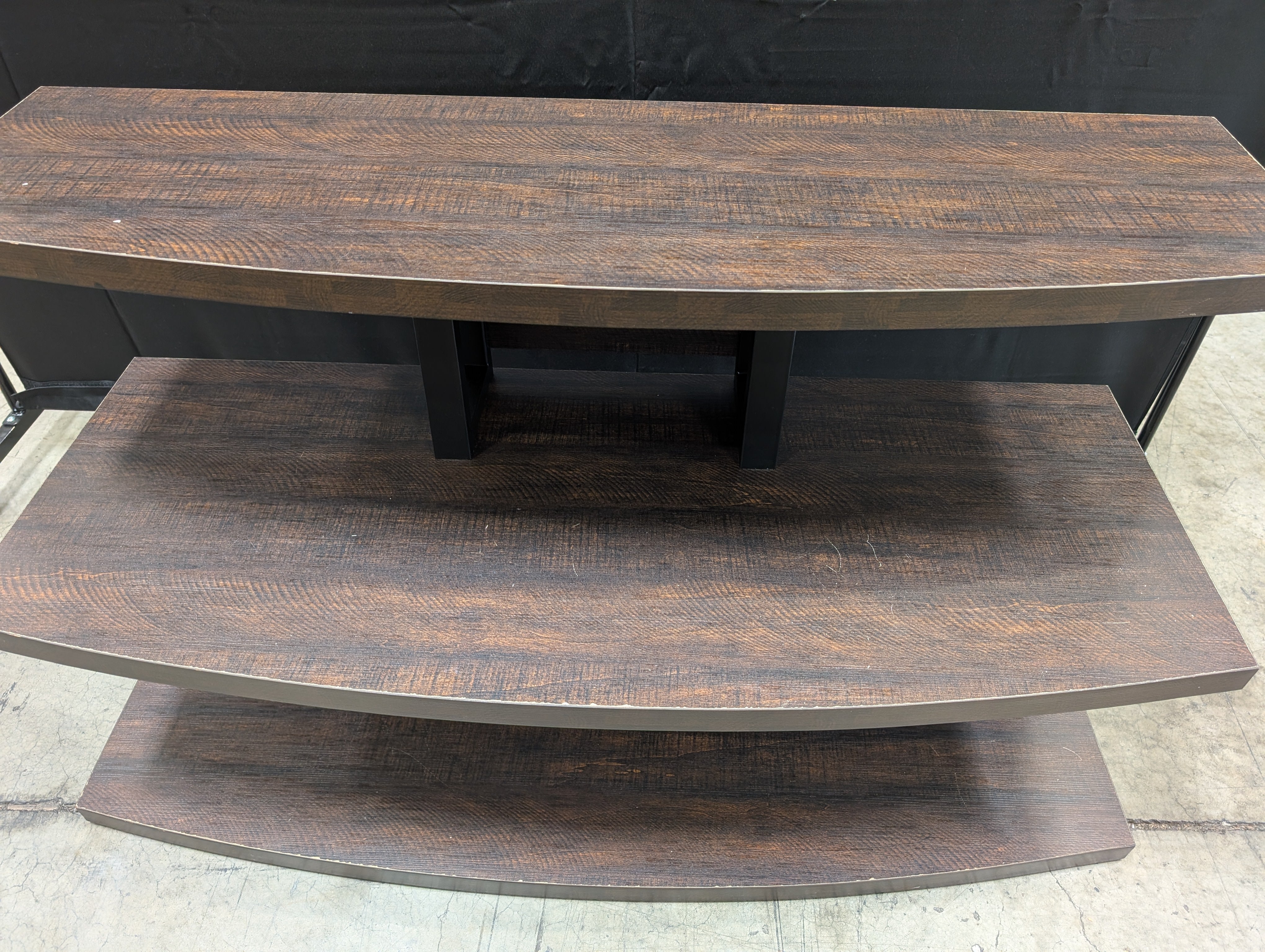 Three-Tiered Dark Wood Curved Media Console