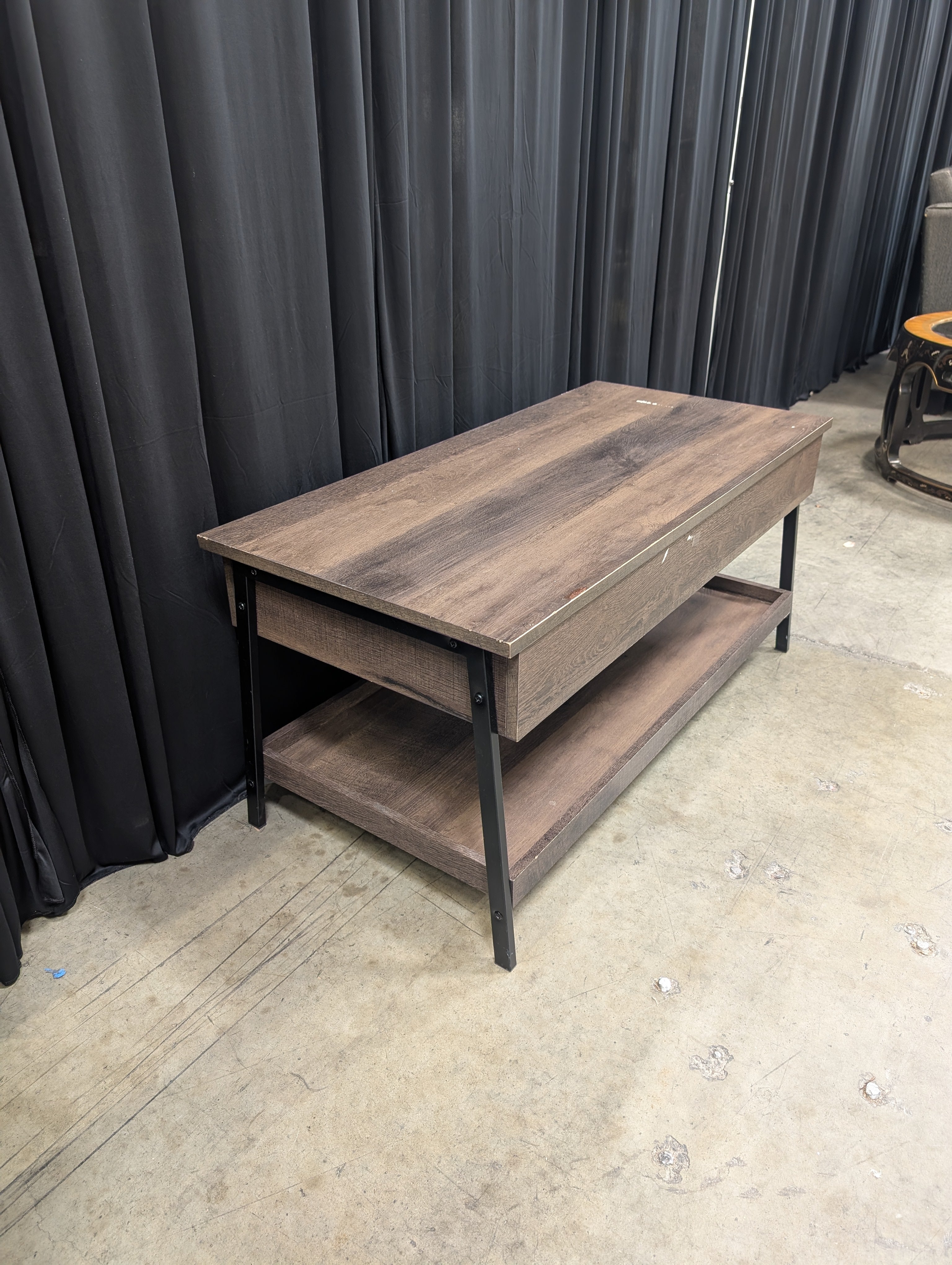 Dark Wood Lift-Top Coffee Table with Storage Shelf