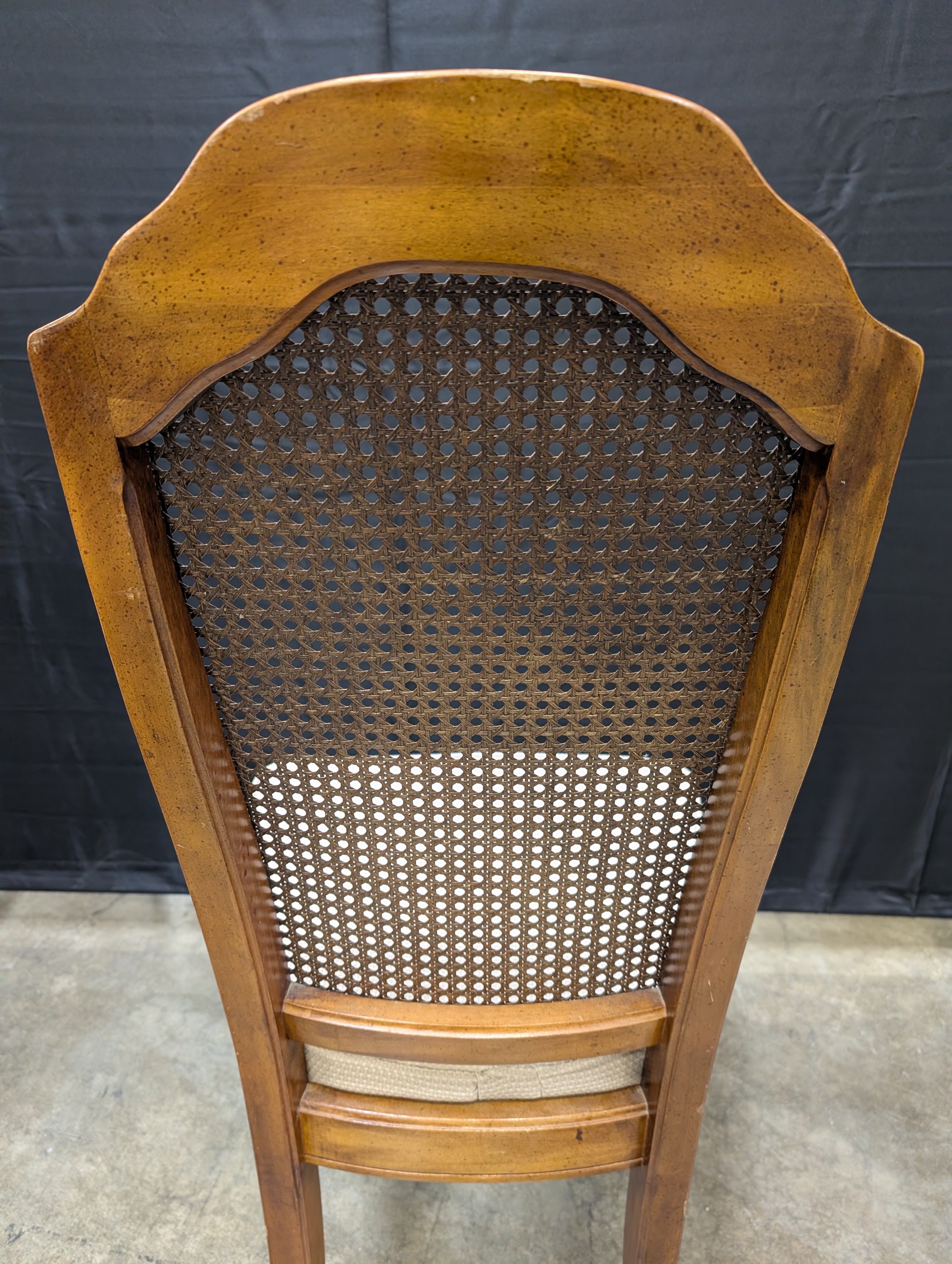 Vintage Style Cane Back Dining Chairs with Upholstered Seats