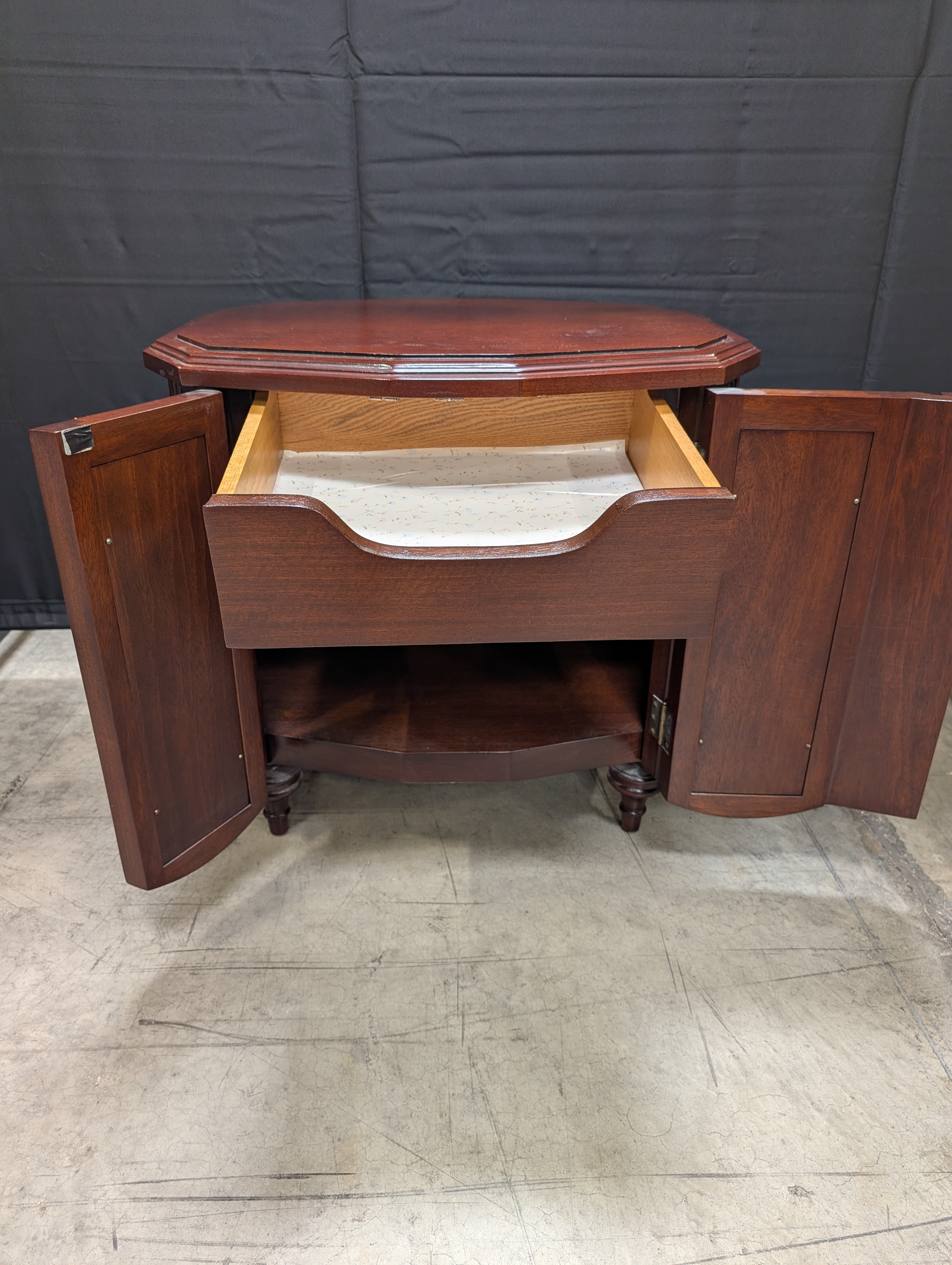 Octagonal Dark Wood REED WARREN Accent Cabinet with Carved Panels