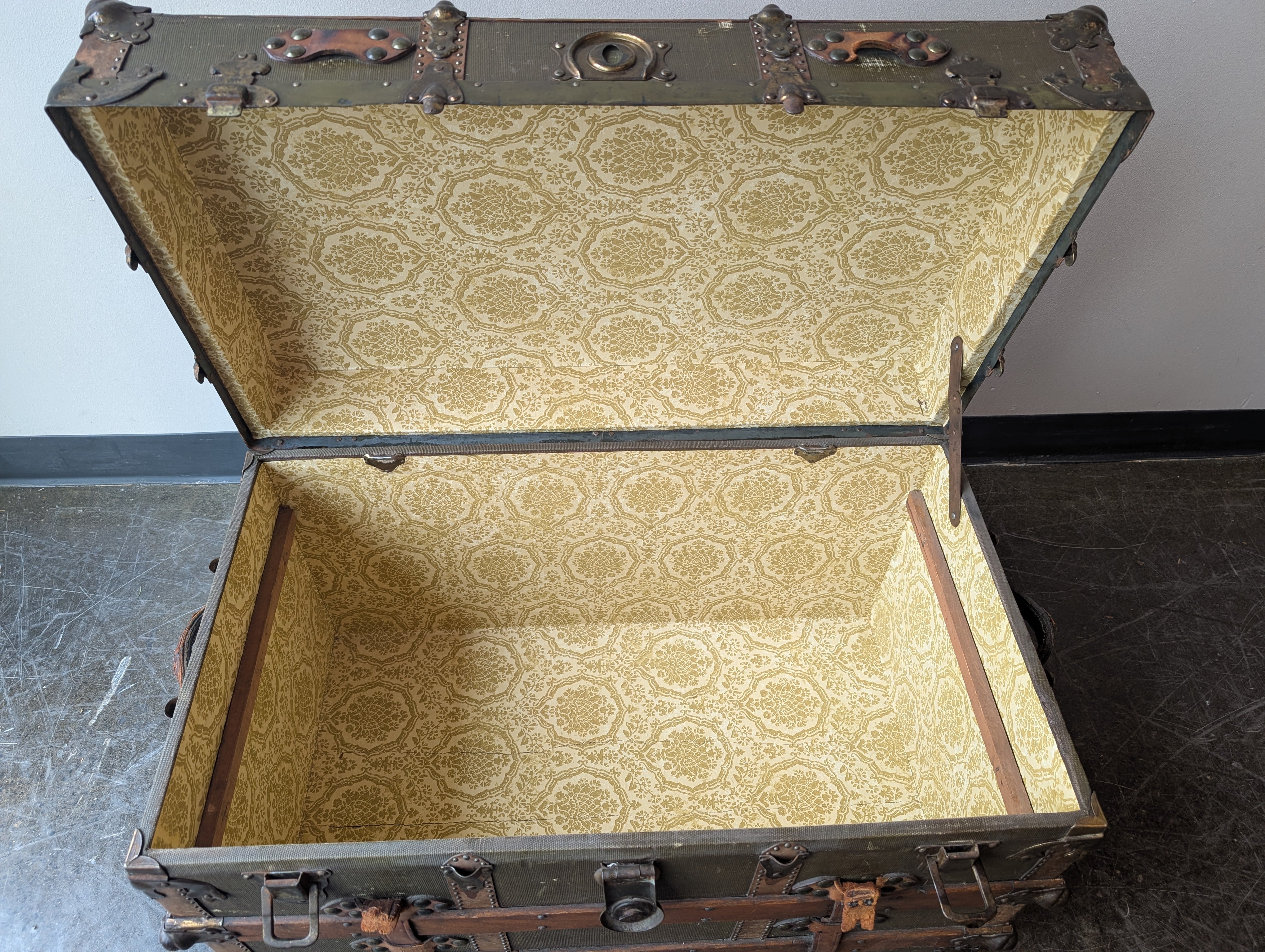 Vintage Domed Top Steamer Trunk with Wood Slats