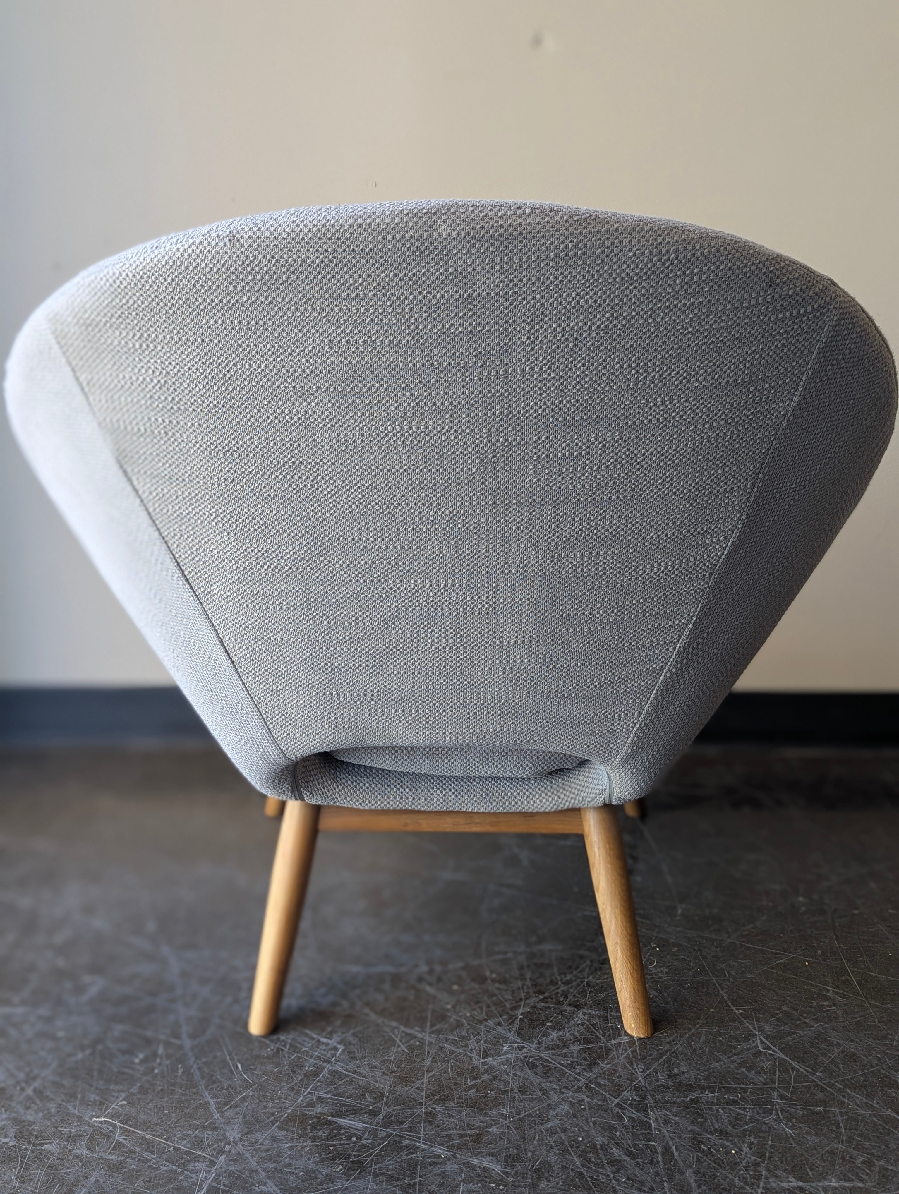 Contemporary Light Grey Fabric Scoop Armchair with Tapered Wood Legs