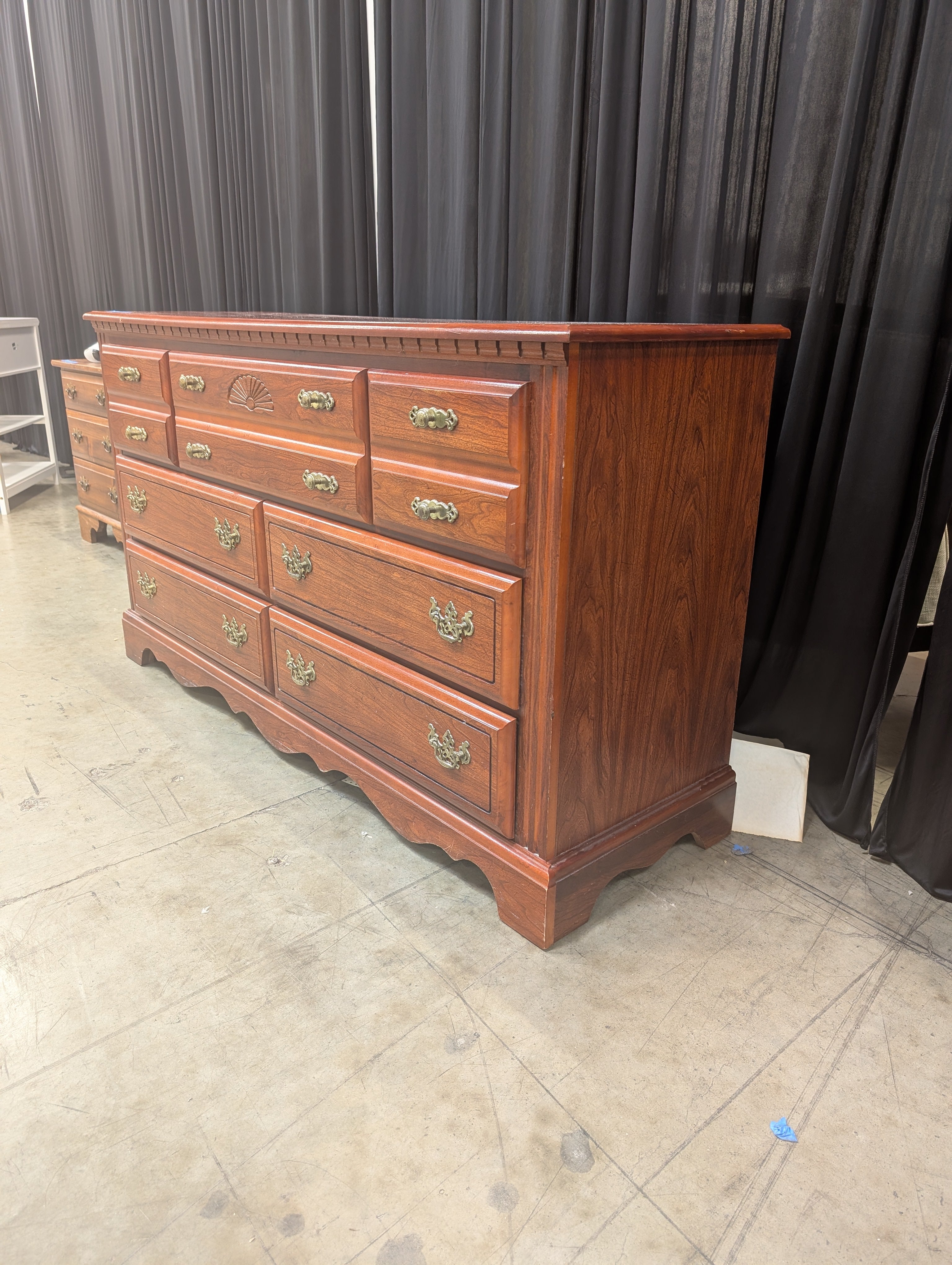 Traditional Broyhill Cherry Wood Dresser with Brass Hardware