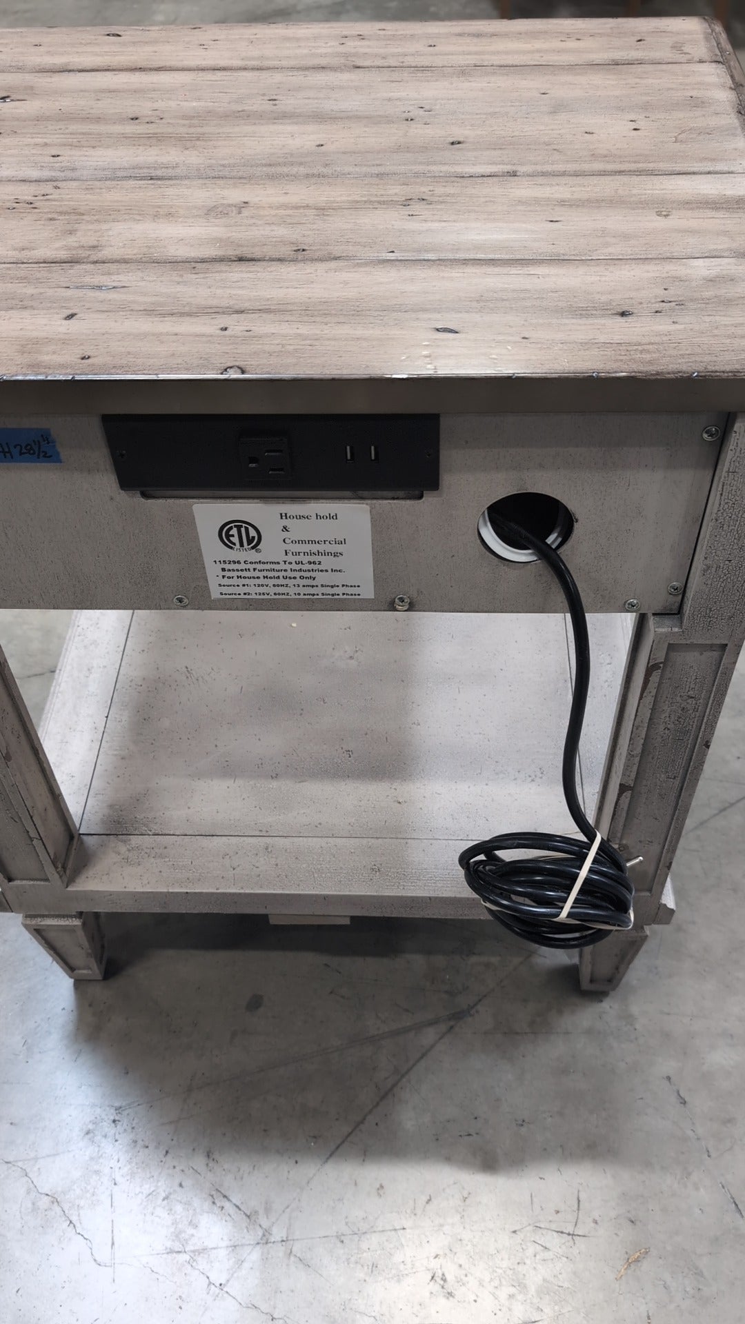 Distressed Wood Bassett Nightstand with Power supply