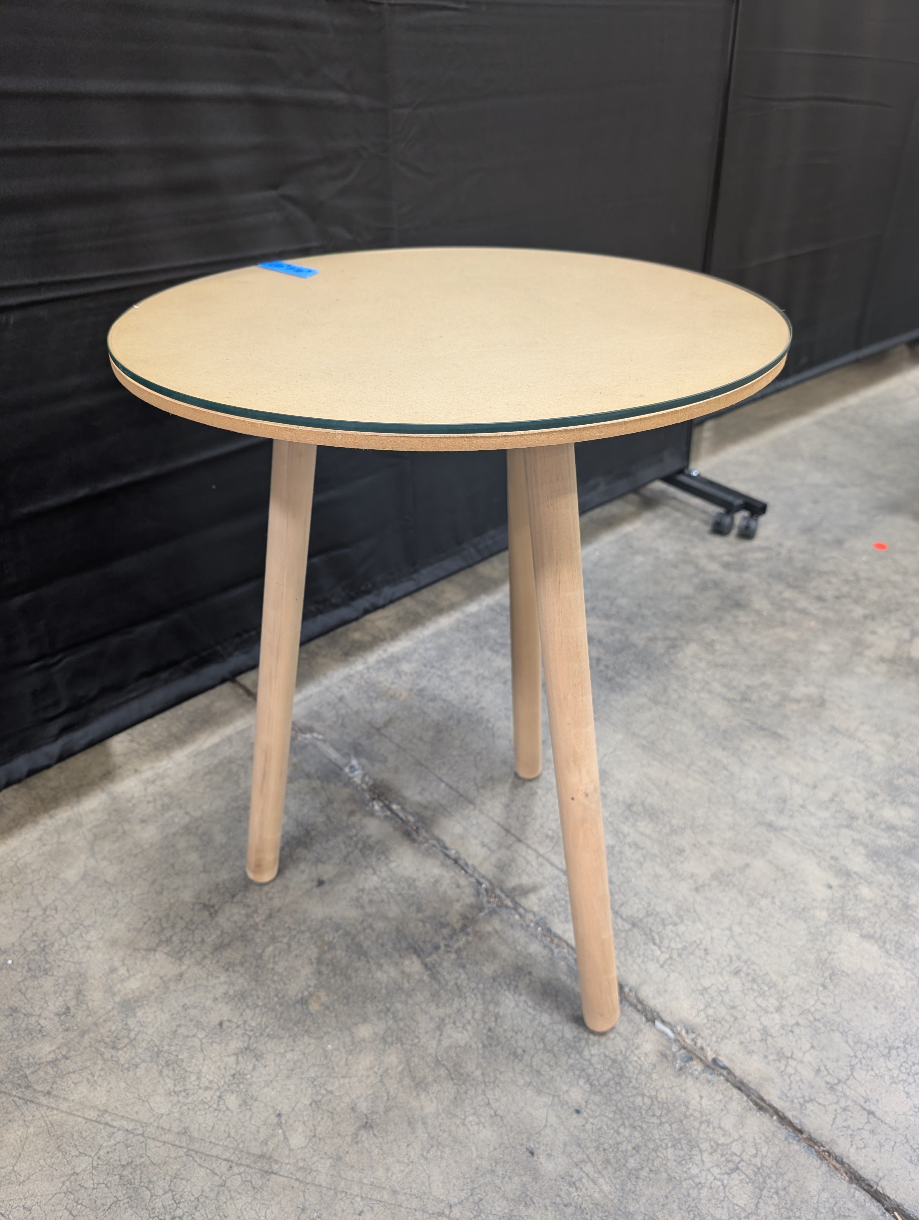 Round Wood End Table with Glass Top