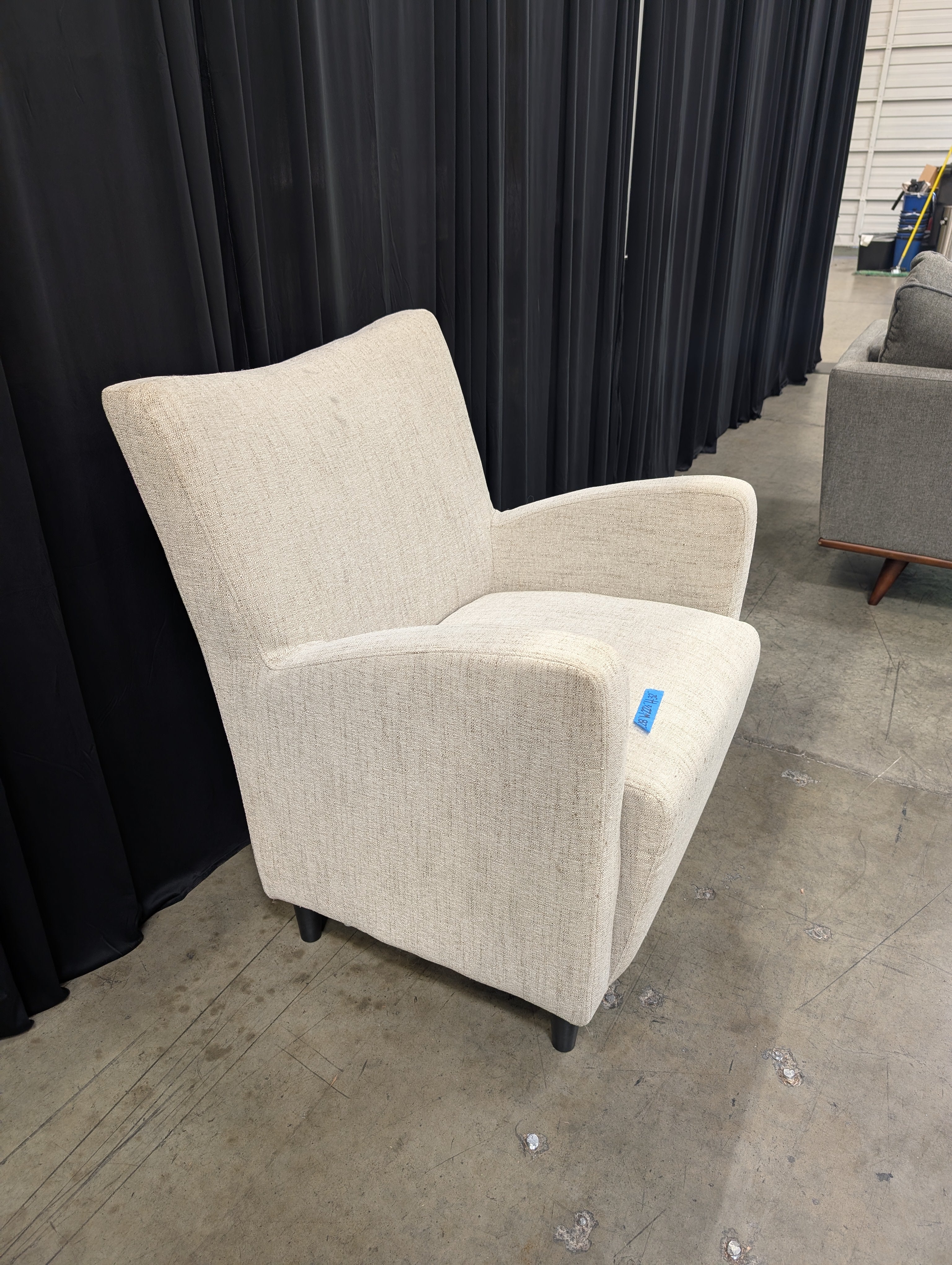 Cream Textured Fabric Armchair with Sloped Arms