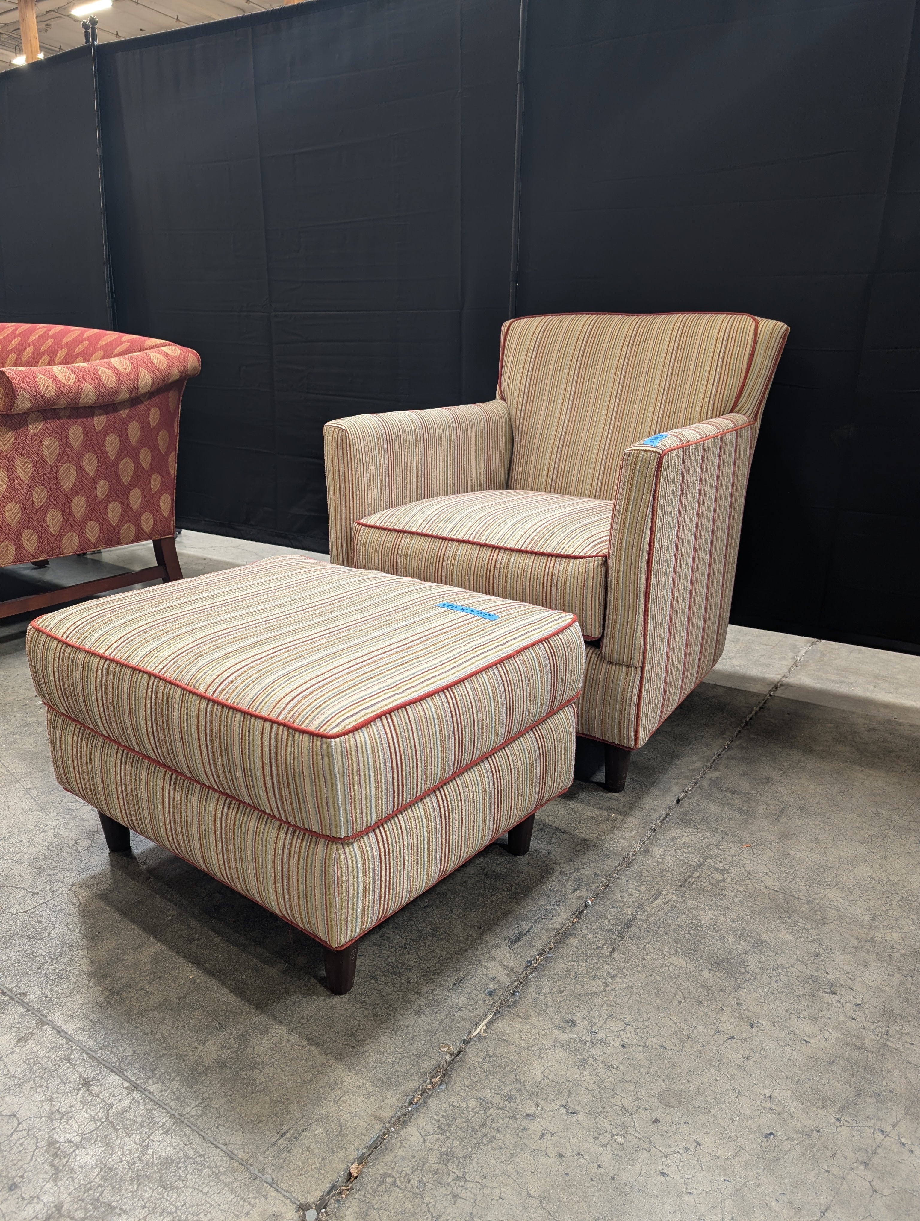 Striped Bassett Furniture Armchair with Ottoman