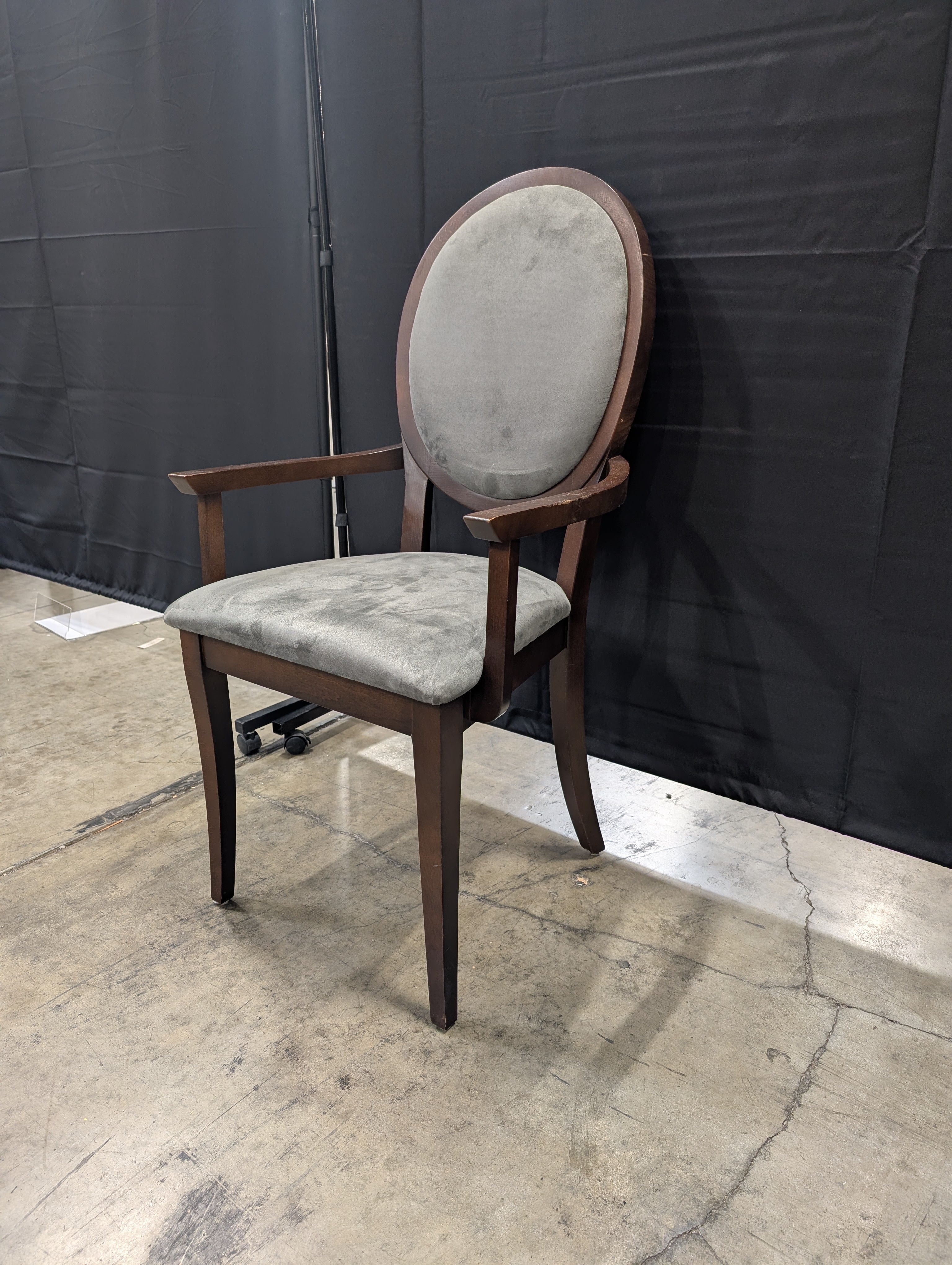 Dinec Oval Back Wood Armchair with Grey Upholstery
