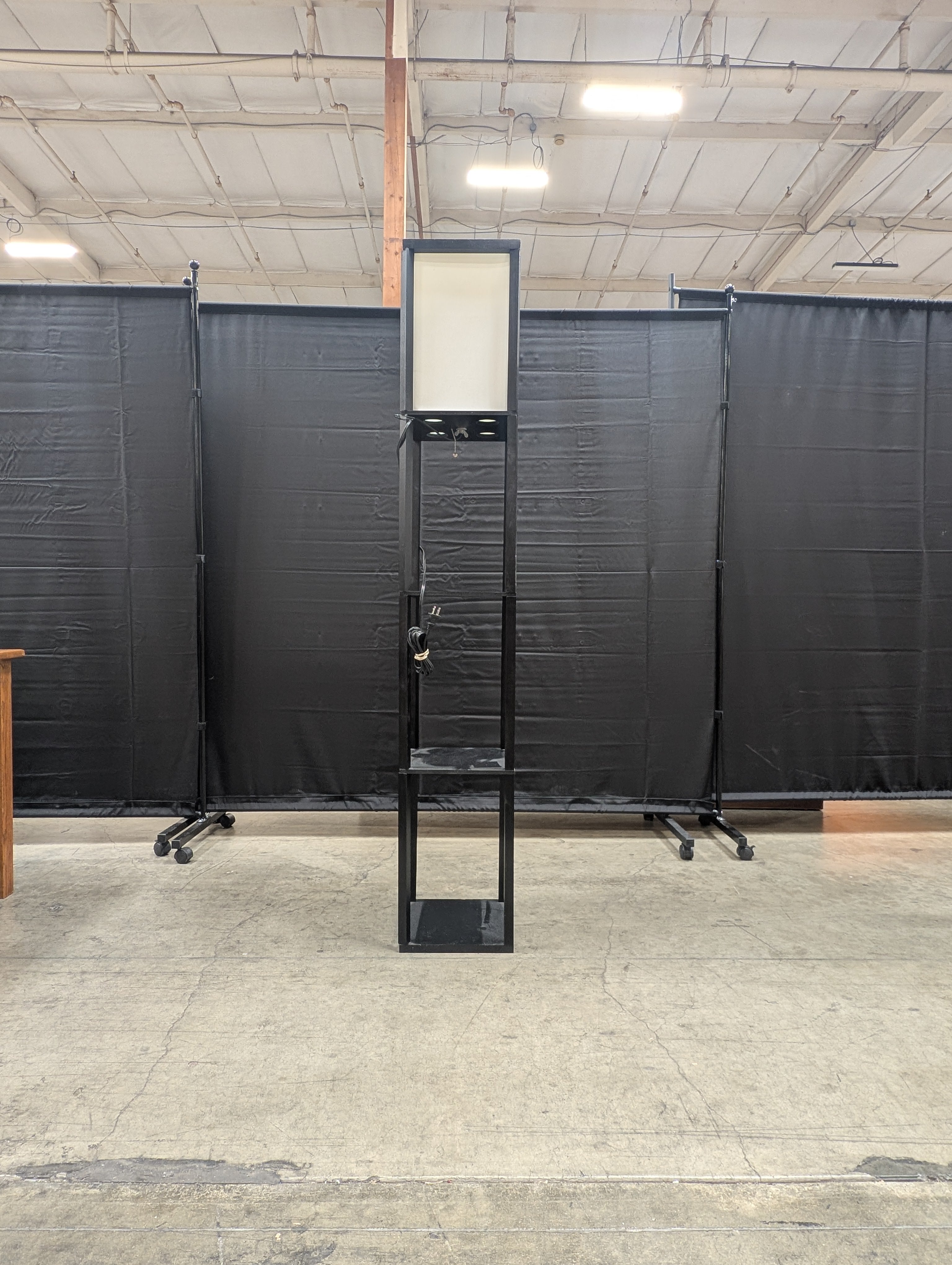 Modern Dark Frame Floor Lamp with Integrated Shelving Unit