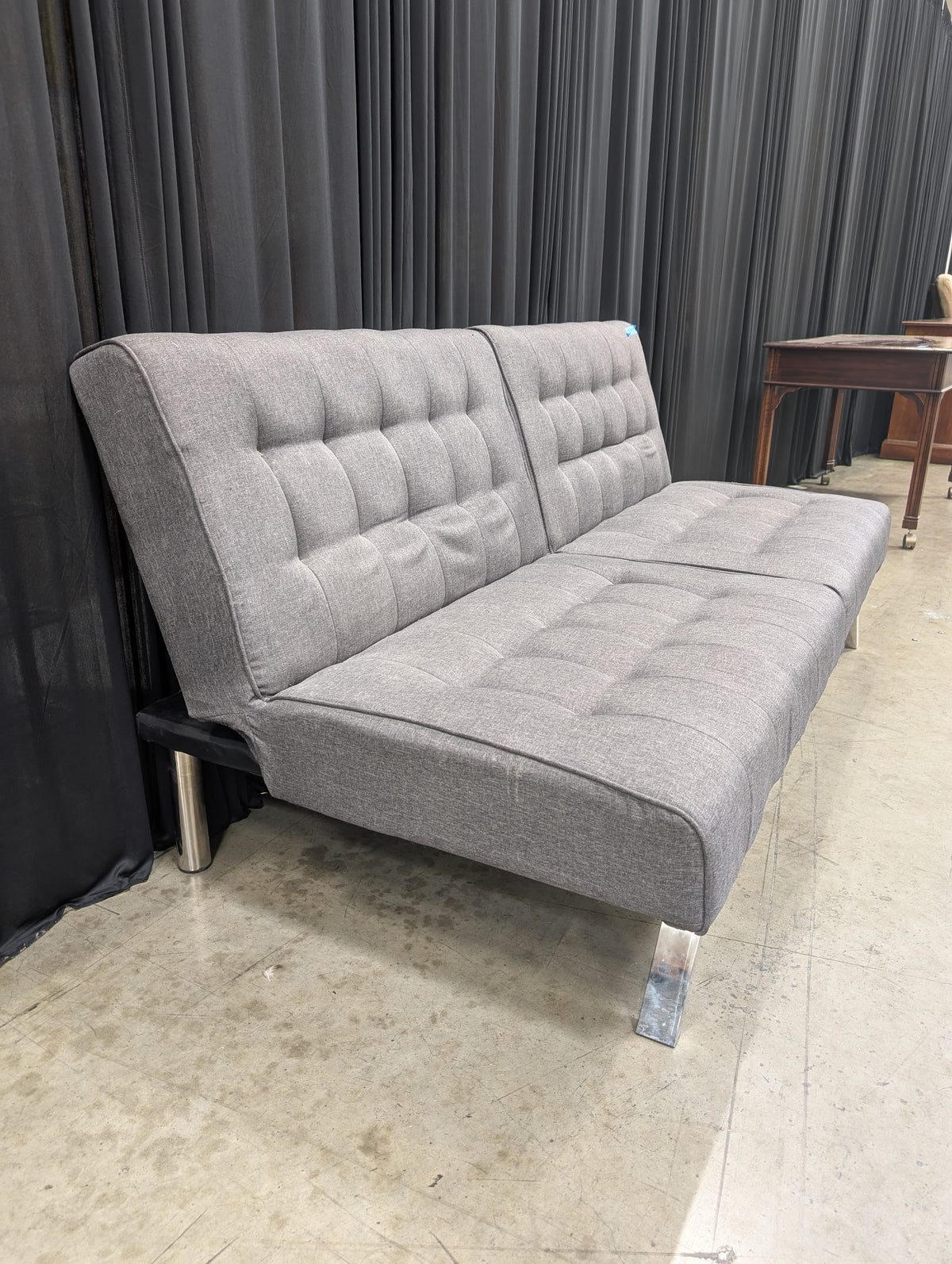 Tufted Grey Split-Back Couch in Fabric