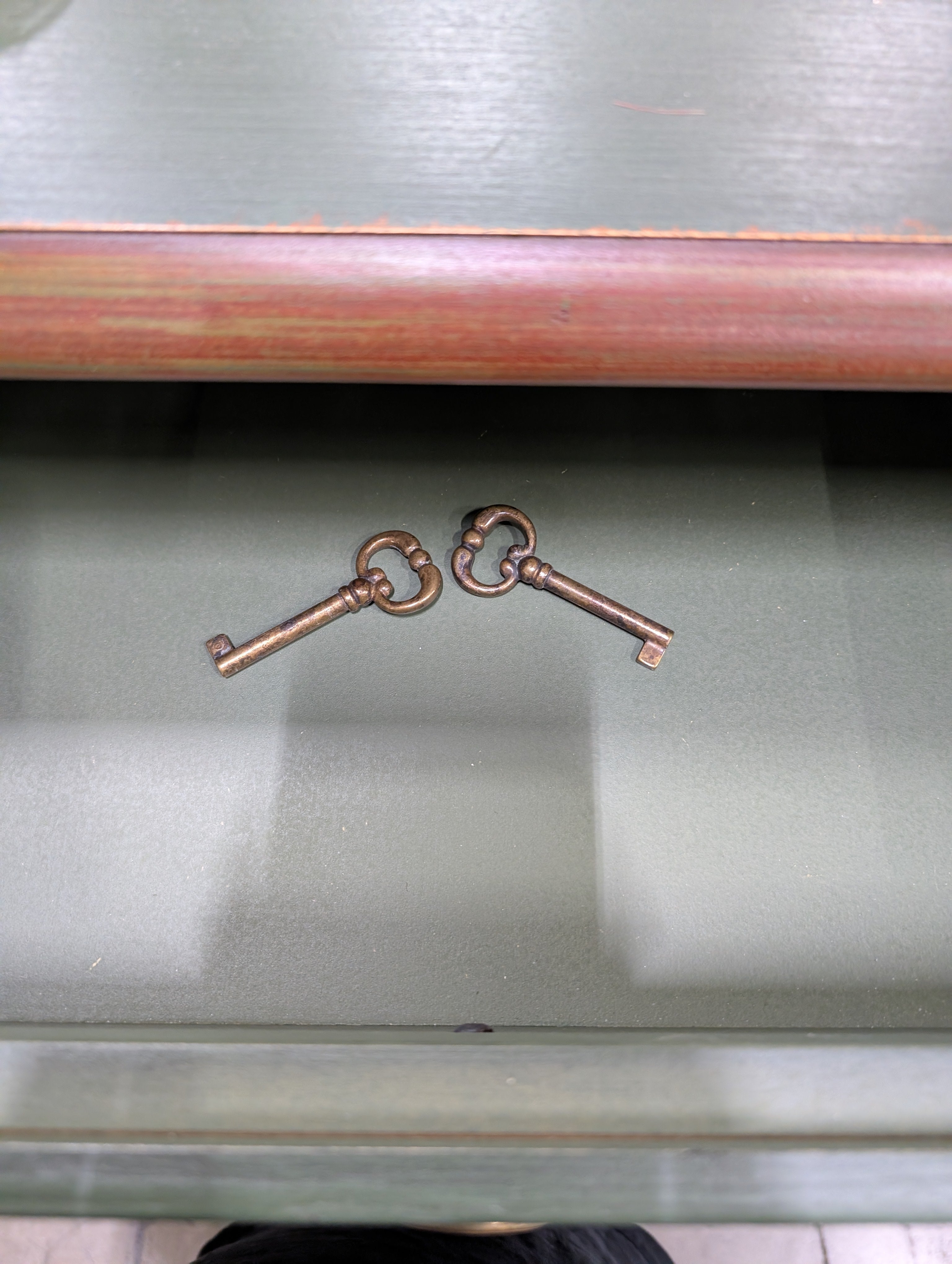 Rustic Dark Green Ballard Designs Buffet Cabinet with Wood Top