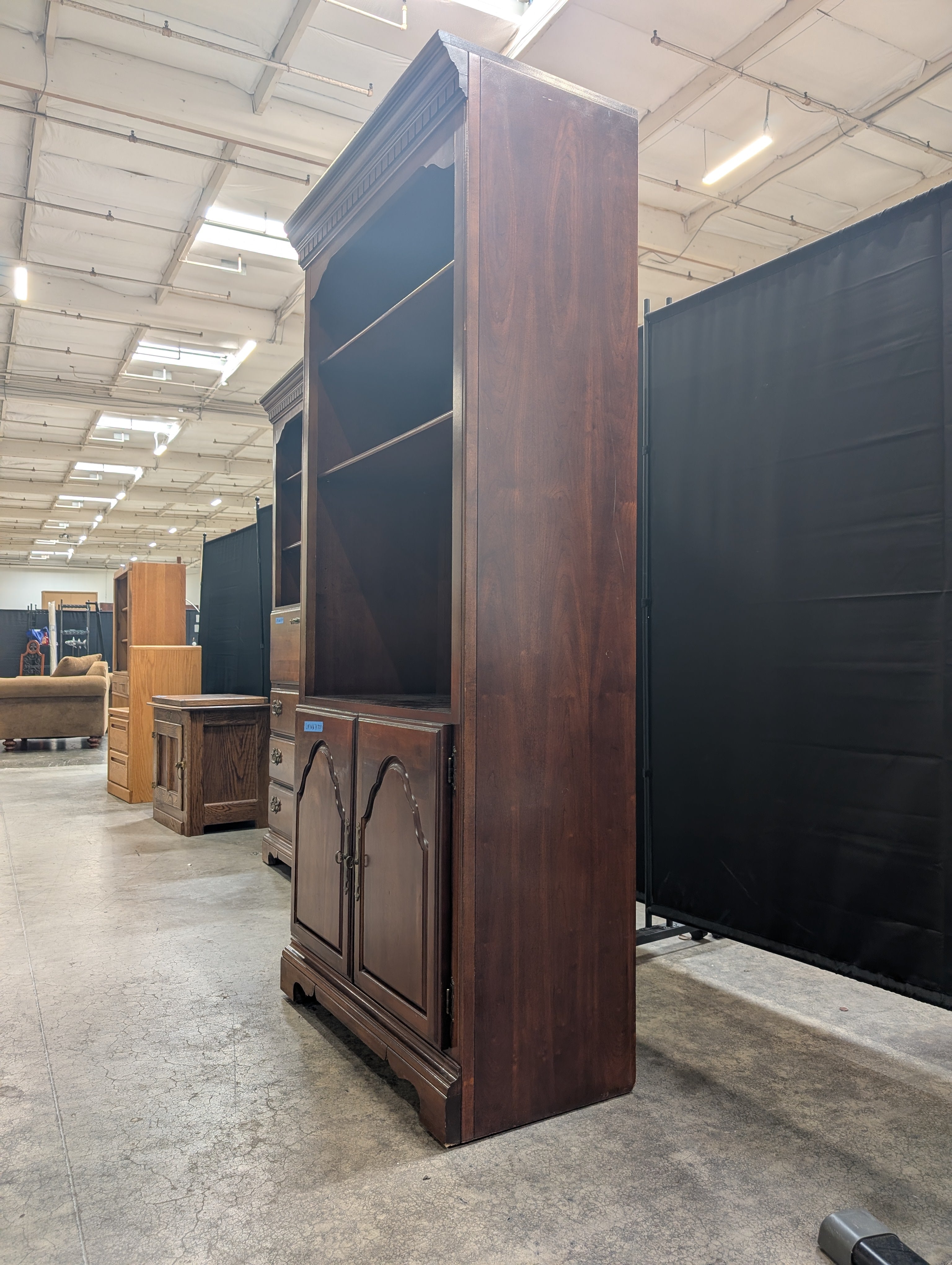 Traditional Cherry Wood Bookcase with Lower Cabinet
