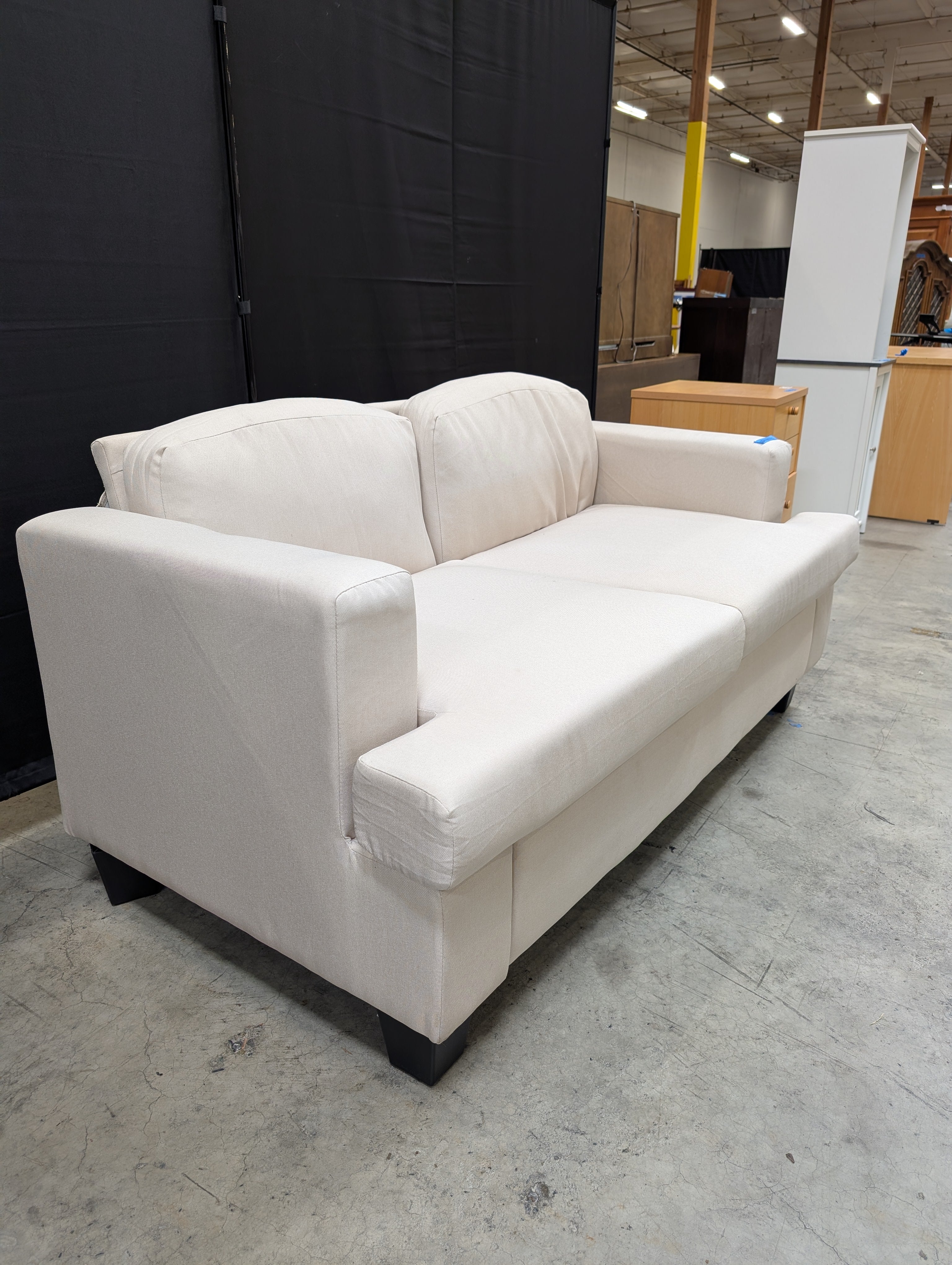 Light Gray Fabric Loveseat with Square Arms