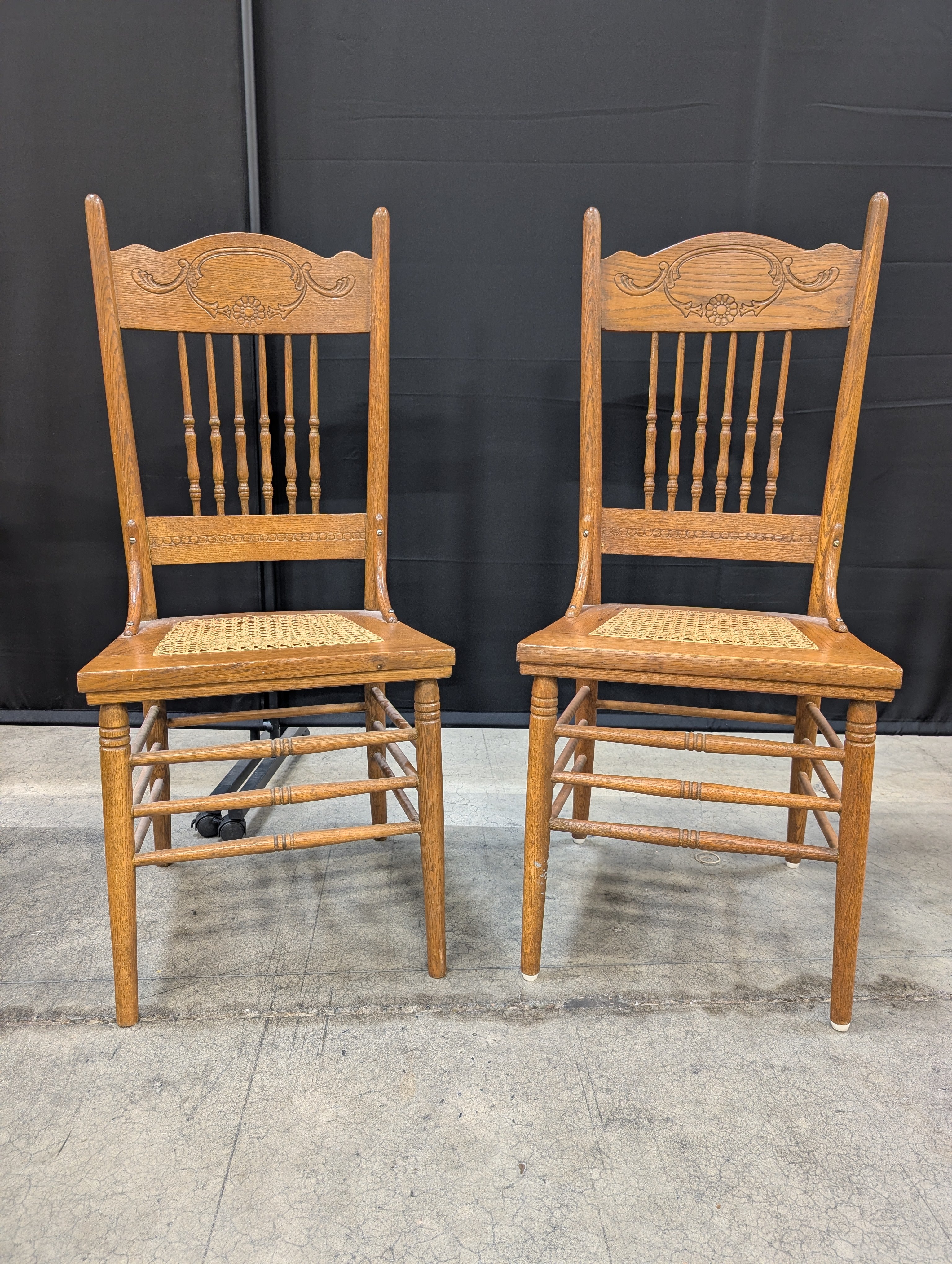 Pair of Cane Seat Chairs Set