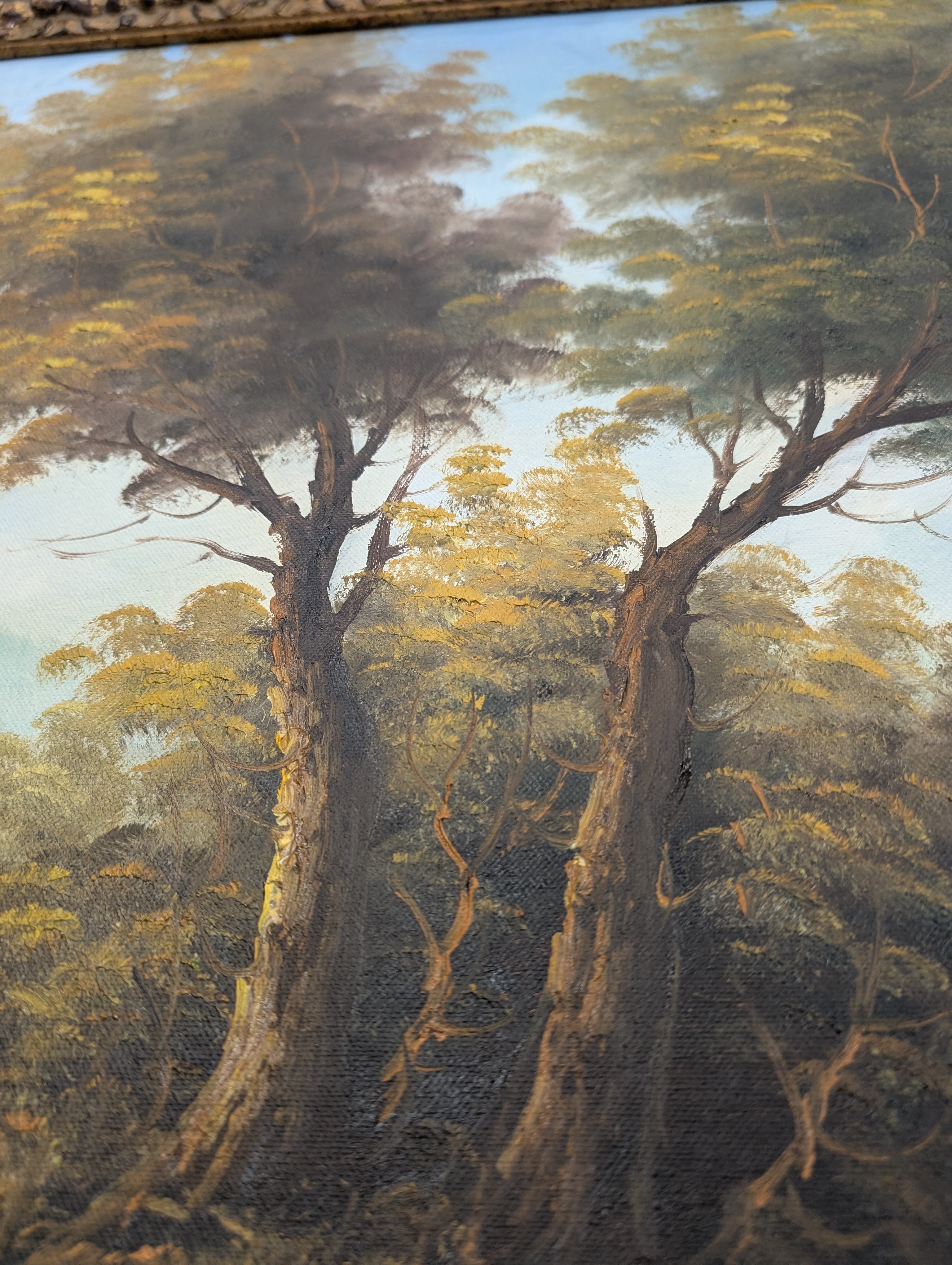 Large Ornate Gilded Frame Scenic Landscape Painting