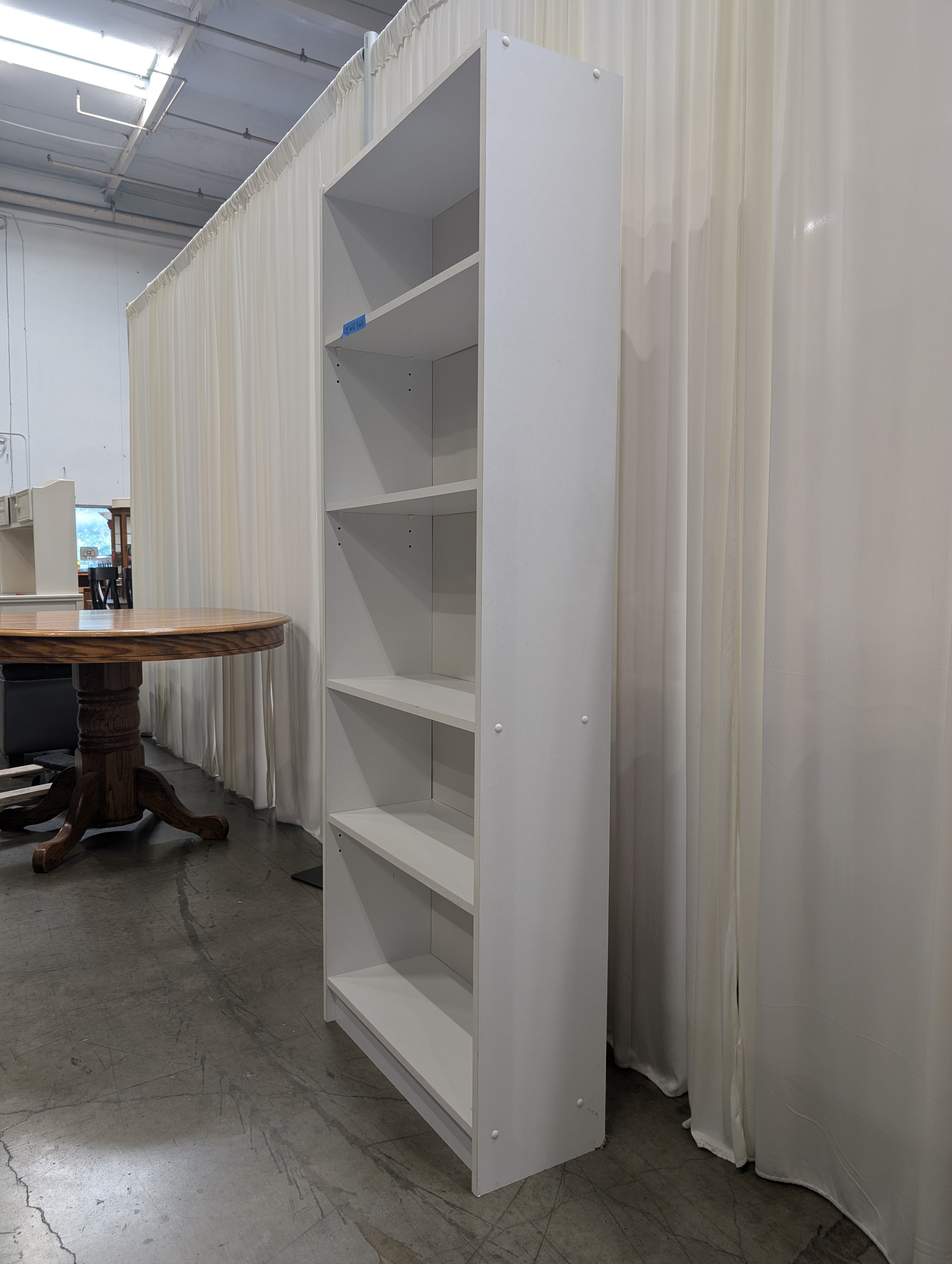 Five-Shelf Wooden Bookcase in White Laminate