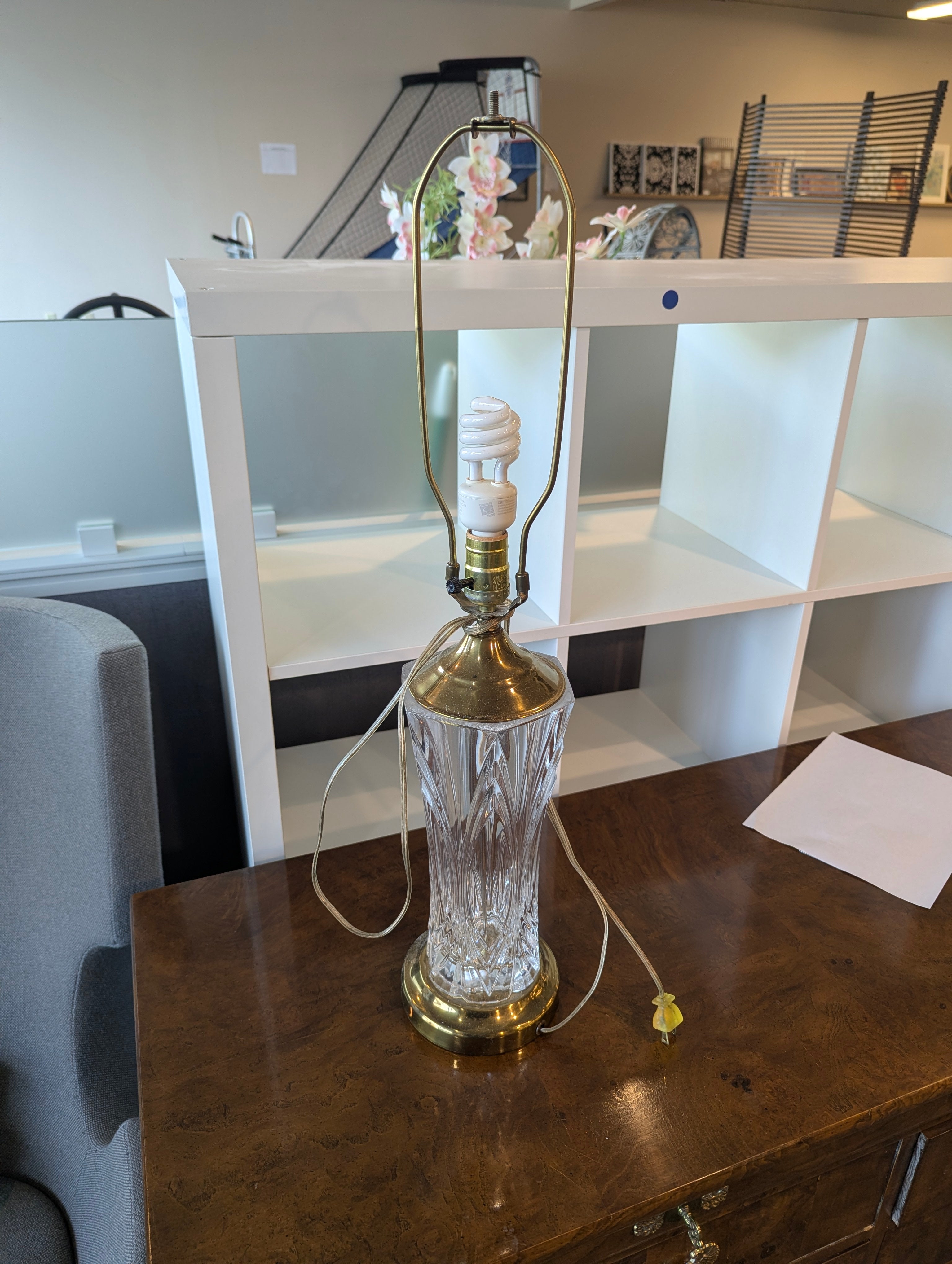 Vintage Style Cut Glass Table Lamp with Brass Finish